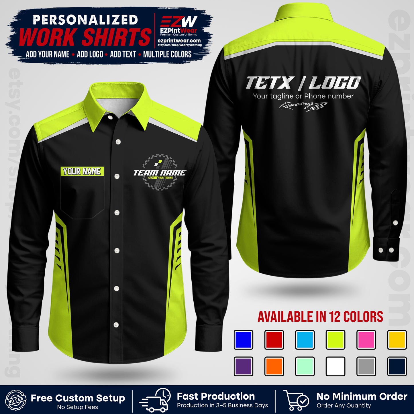 Custom Racing Shirt with Name, Logo & Text | Race Team Uniform | Crew Apparel RC07