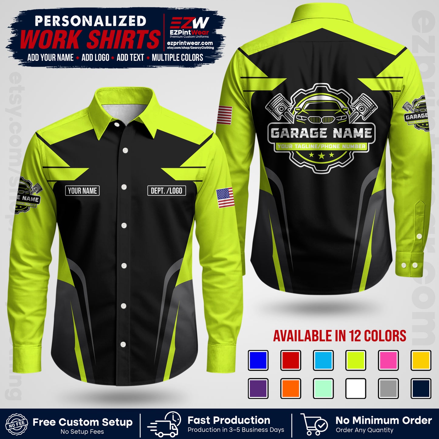 Custom Mechanic Work Shirt with Name, Logo & Text | Auto Shop Uniform | Workwear MCN 04