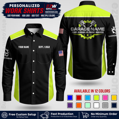 Custom Mechanic Work Shirt with Name, Logo & Text | Auto Shop Uniform | Workwear MCN 07