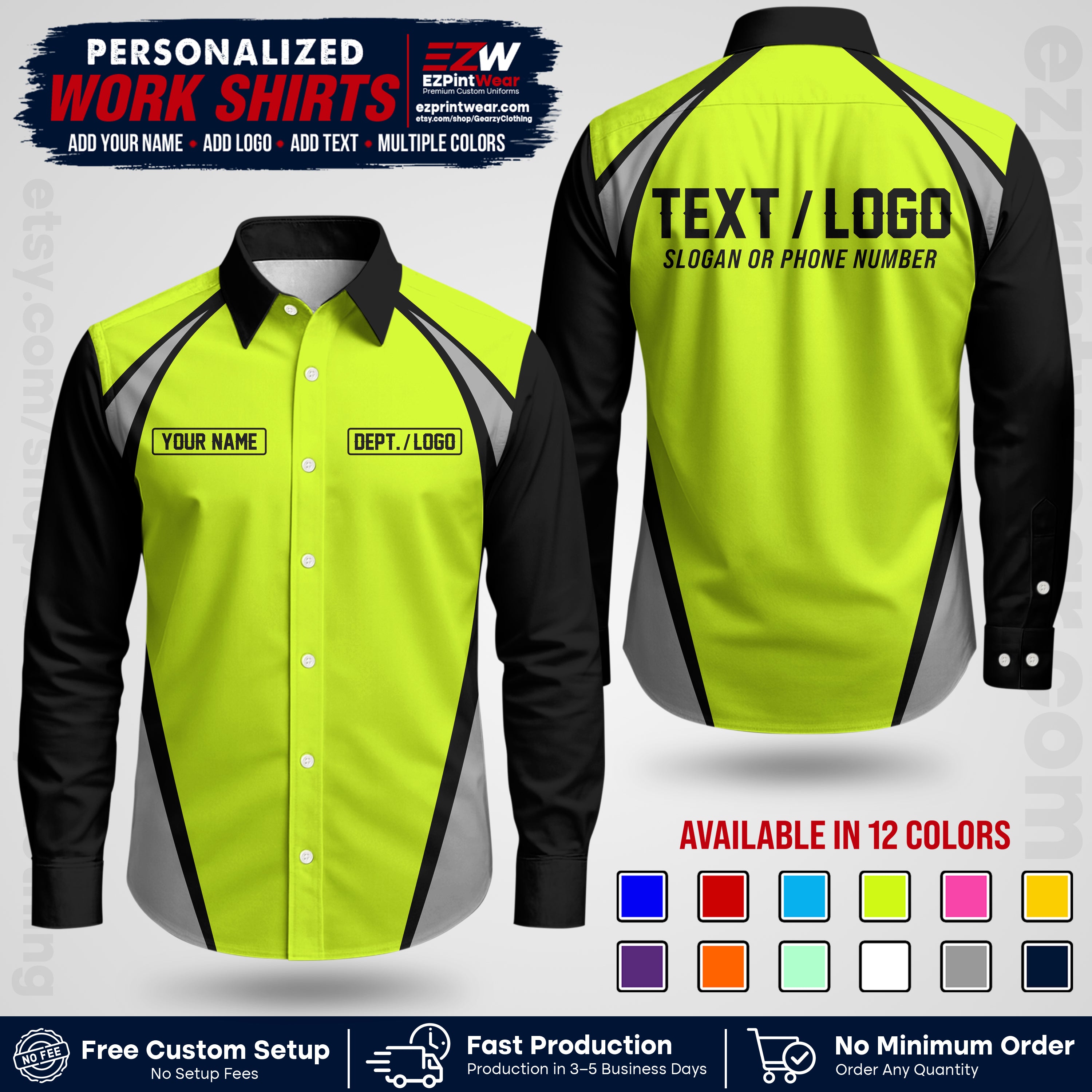 Custom All Over Print Work Uniform Shirt with Name, Logo & Text | Custom Hawaiian Shirt | Company Shirt | Employee Uniform UNF20