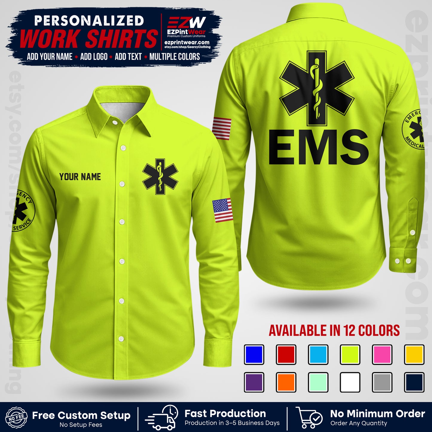 Custom EMS Shirt with Name, Logo & Text | EMS Team Uniform | First Responder Workwear EMSU02