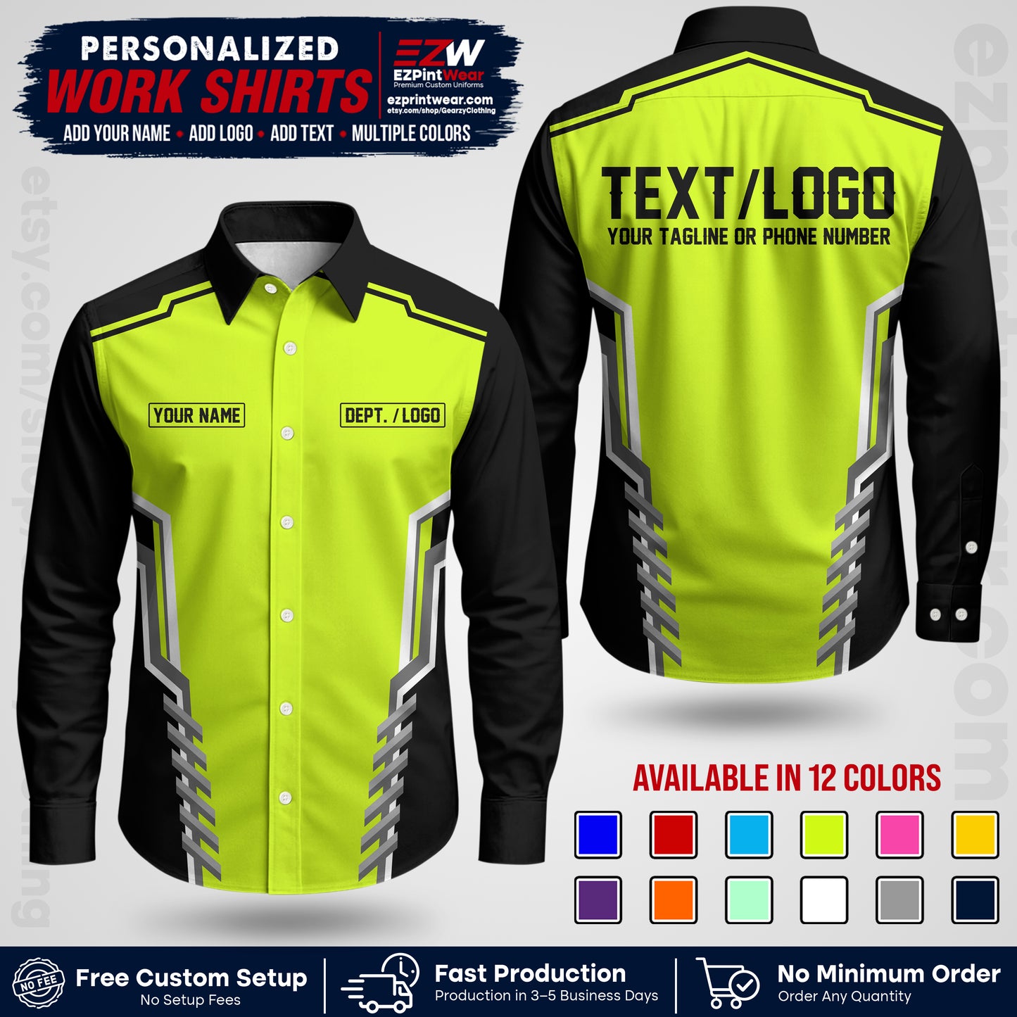 Custom All Over Print Work Uniform Shirt with Name, Logo & Text | Custom Hawaiian Shirt | Company Shirt | Employee Uniform UNF15