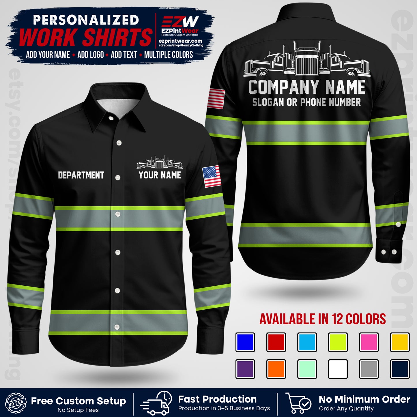 Personalized Truck Driver Workwear Uniform | Custom Safety Stripe Apparel | Non-Reflective Reflective Style Design TW04