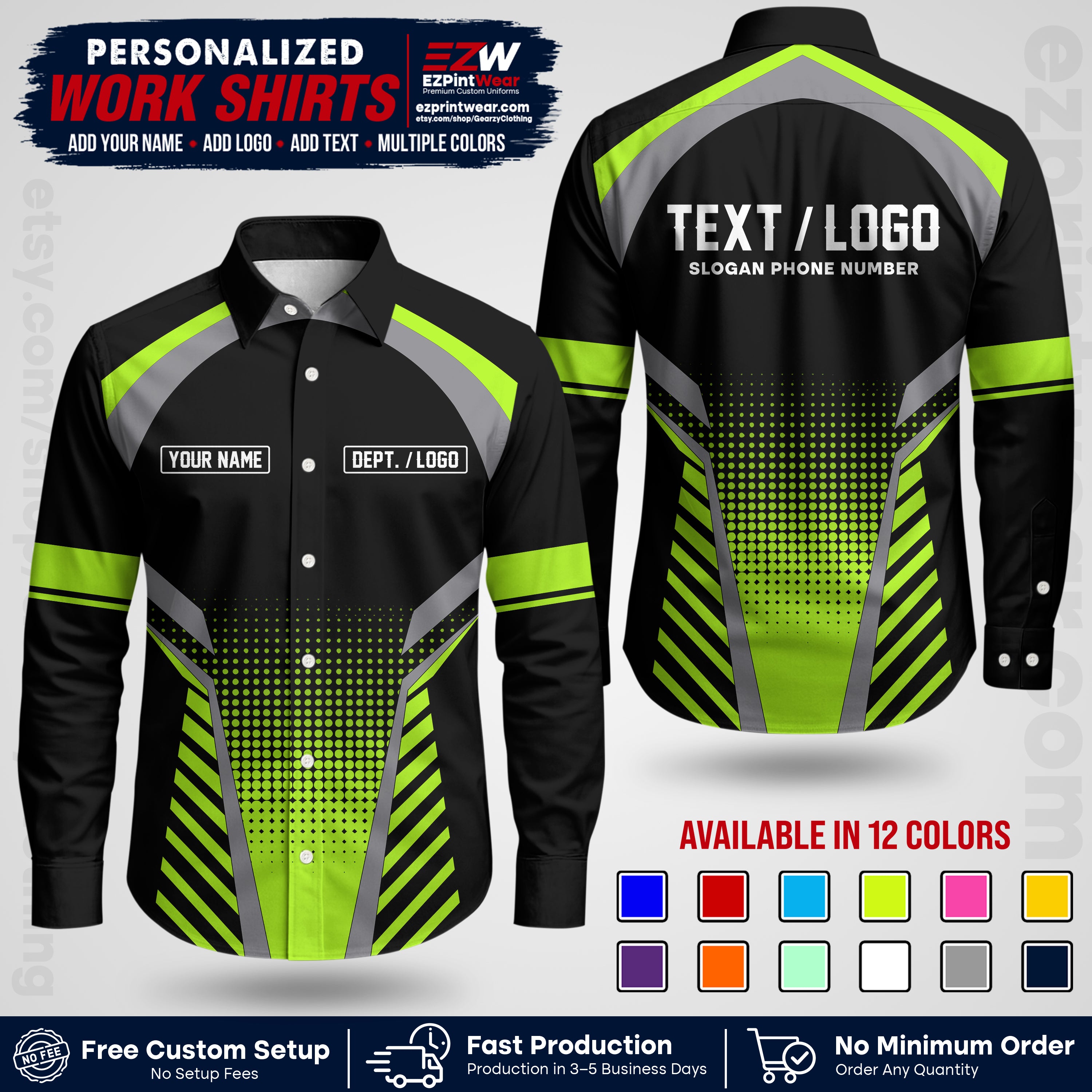Custom All Over Print Work Uniform Shirt with Name, Logo & Text | Custom Hawaiian Shirt | Company Shirt | Employee Uniform UNF19