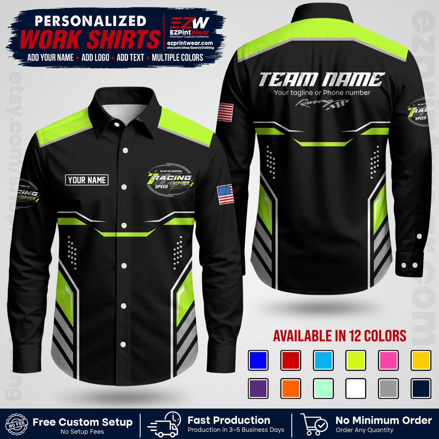 Custom Racing Shirt with Name, Logo & Text | Race Team Uniform | Crew Apparel RC10