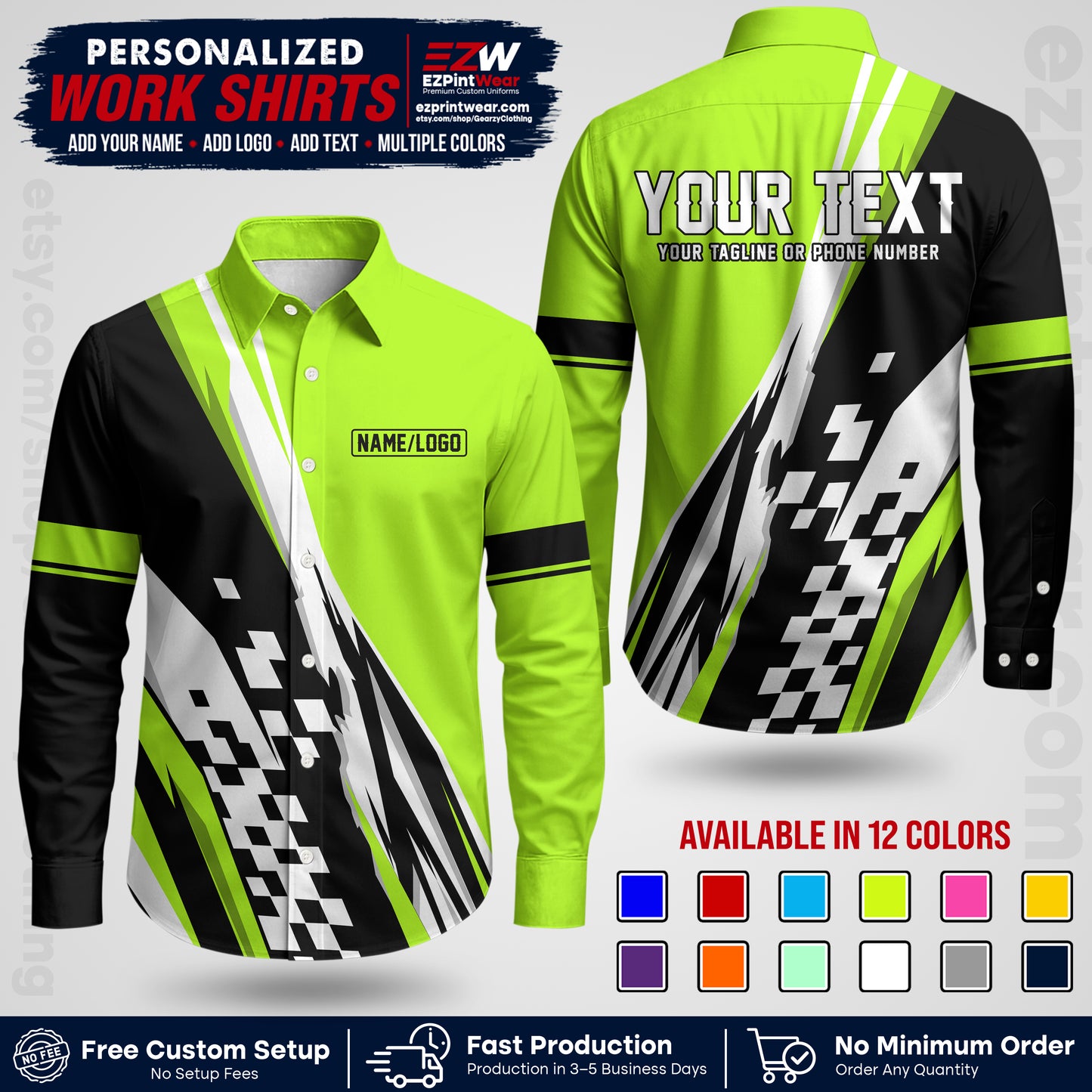 Custom Racing Shirt with Name, Logo & Text | Race Team Uniform | Crew Apparel RC04