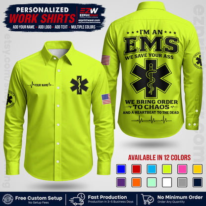 Custom EMS Shirt with Name, Logo & Text | EMS Team Uniform | First Responder Workwear EMSU05