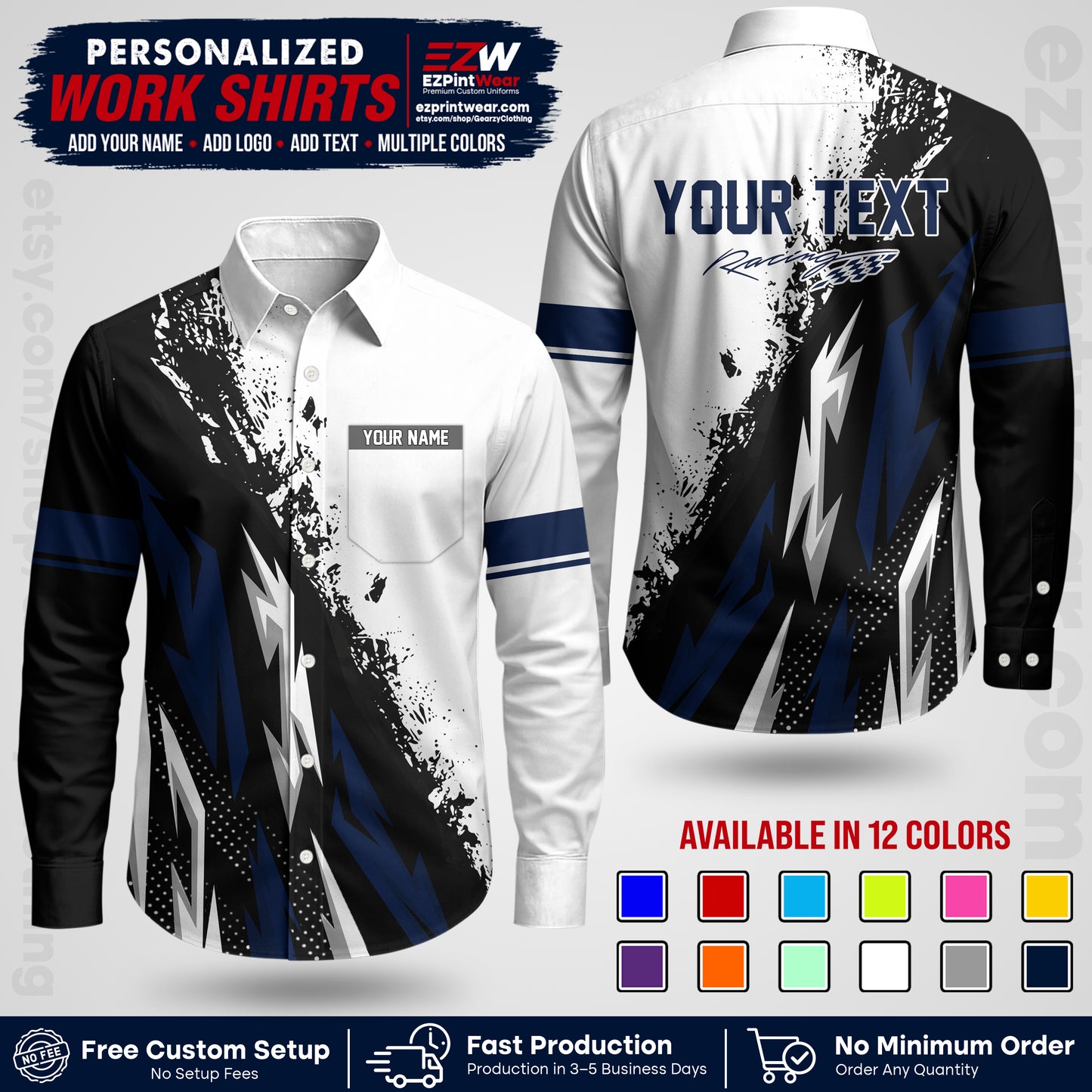 Custom Racing Shirt with Name, Logo & Text | Race Team Uniform | Crew Apparel RC08