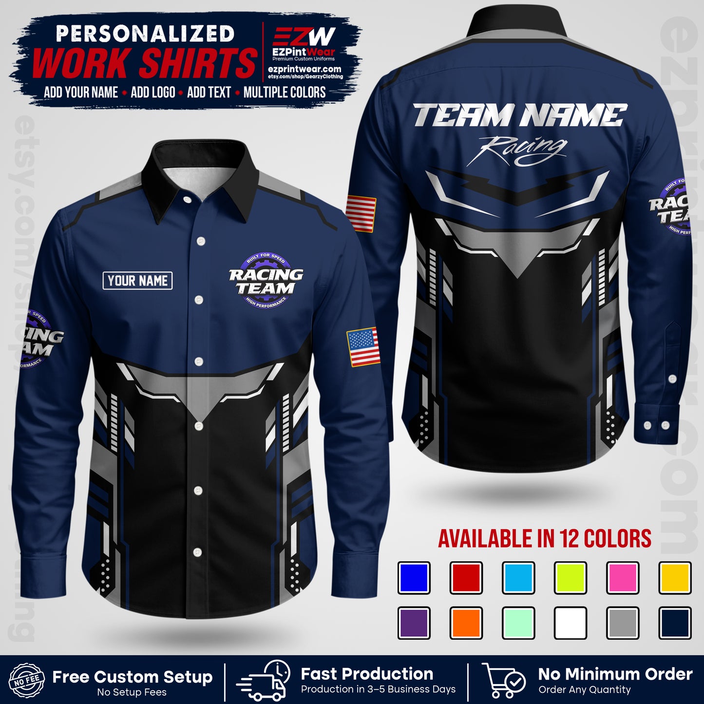 Custom Racing Shirt with Name, Logo & Text | Race Team Uniform | Crew Apparel RC11