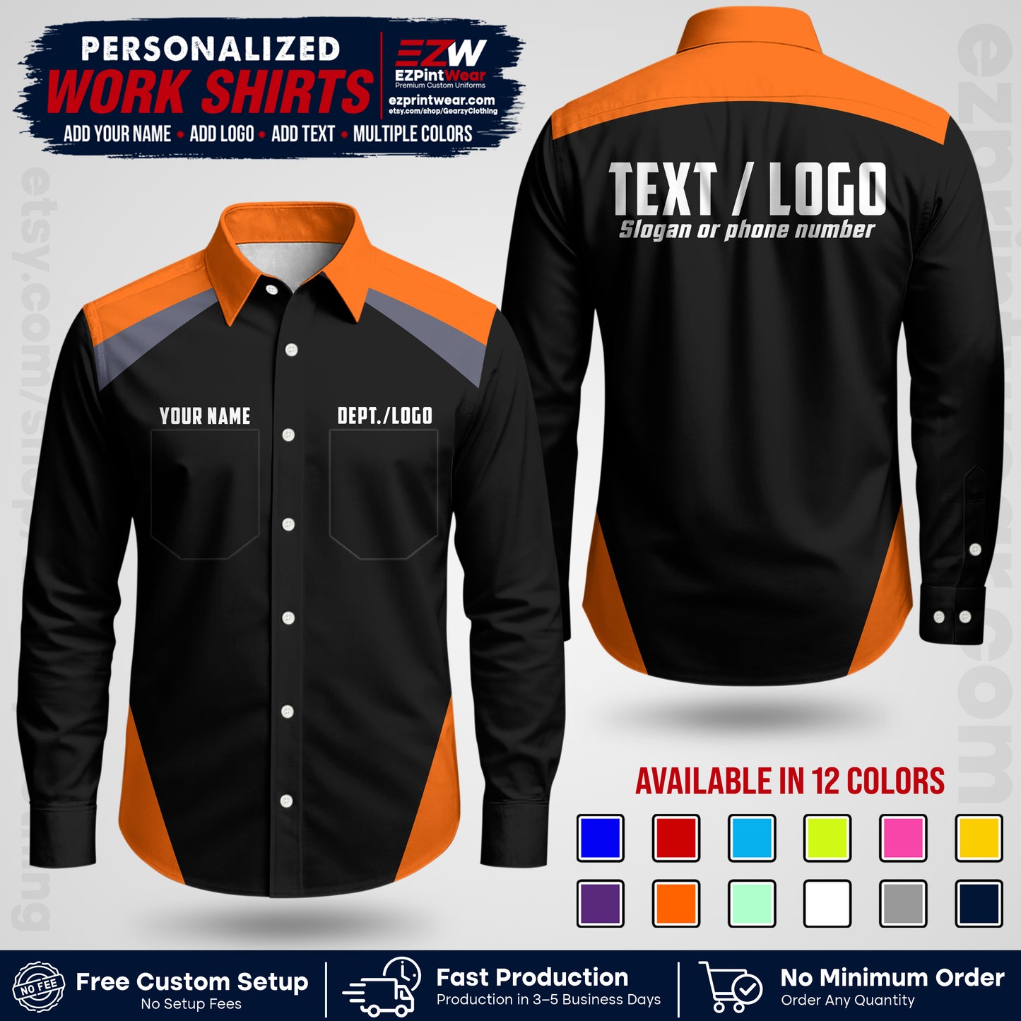 Custom All Over Print Work Uniform Shirt with Name, Logo & Text | Custom Hawaiian Shirt | Company Shirt | Employee Uniform UNF02