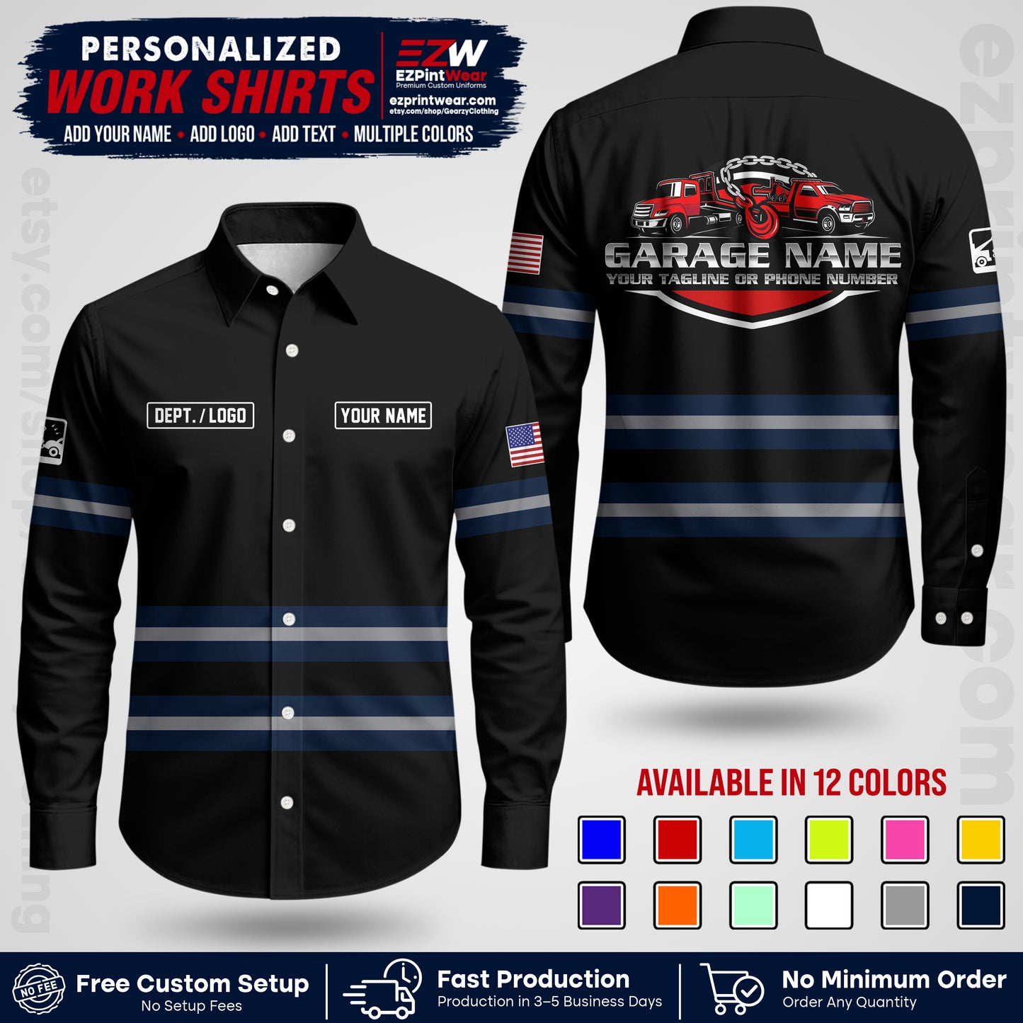 Custom Towing Workwear Uniform | Personalized Tow Truck Shirt | Non-Reflective Safety Stripe Apparel | Custom Towing Shirt | Tow Truck Apparel TW03