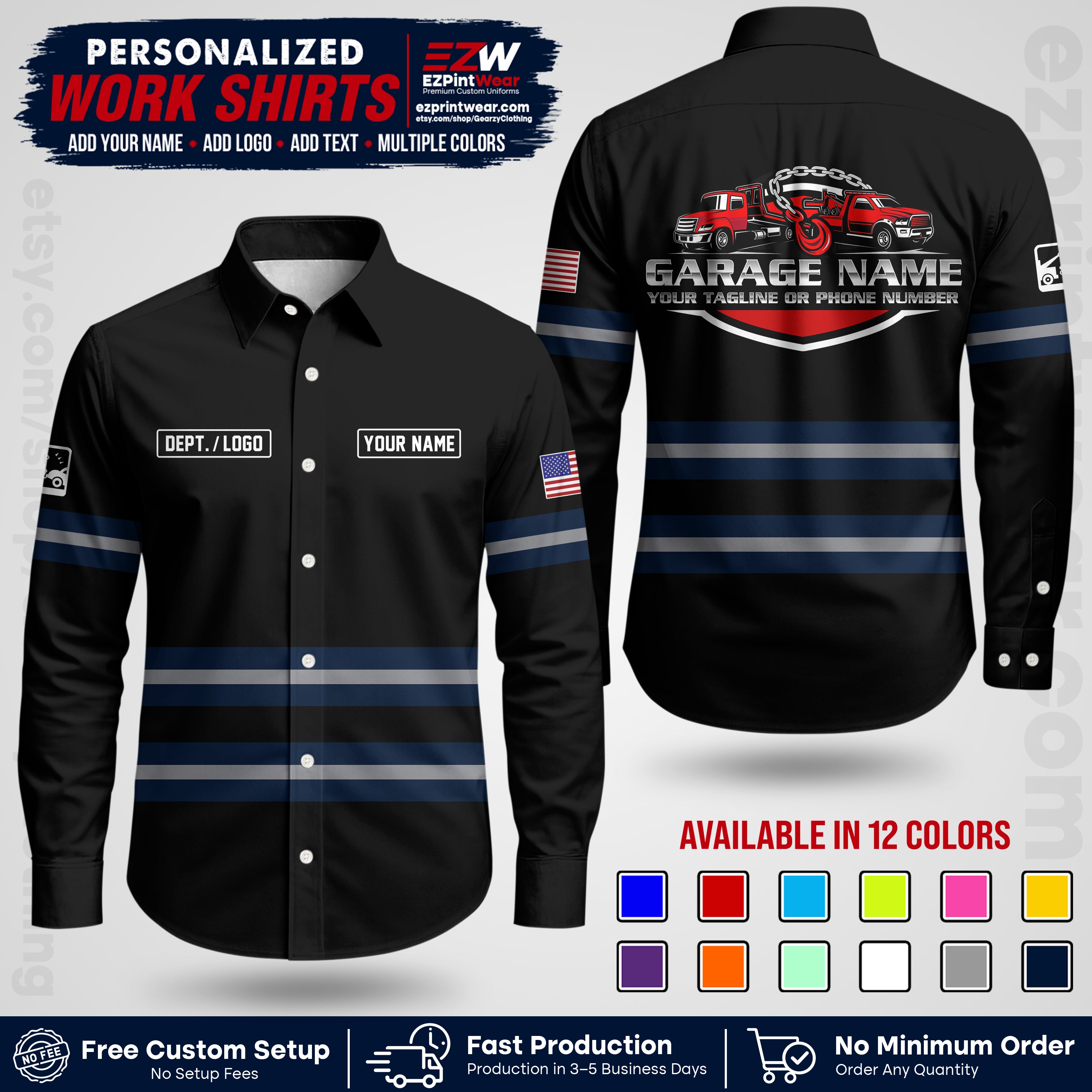 Custom Towing Workwear Uniform | Personalized Tow Truck Shirt | Non-Reflective Safety Stripe Apparel | Custom Towing Shirt | Tow Truck Apparel TW03
