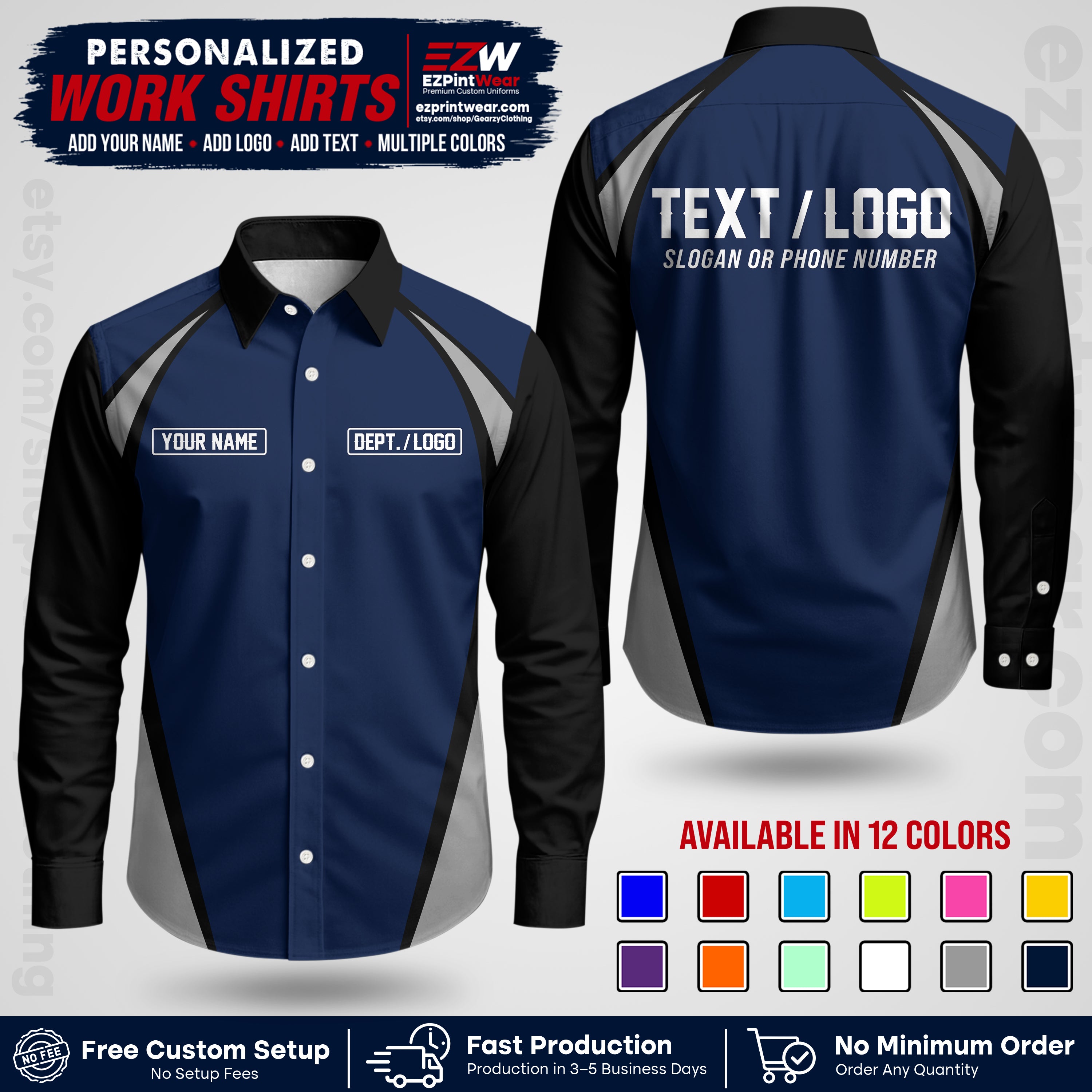 Custom All Over Print Work Uniform Shirt with Name, Logo & Text | Custom Hawaiian Shirt | Company Shirt | Employee Uniform UNF20