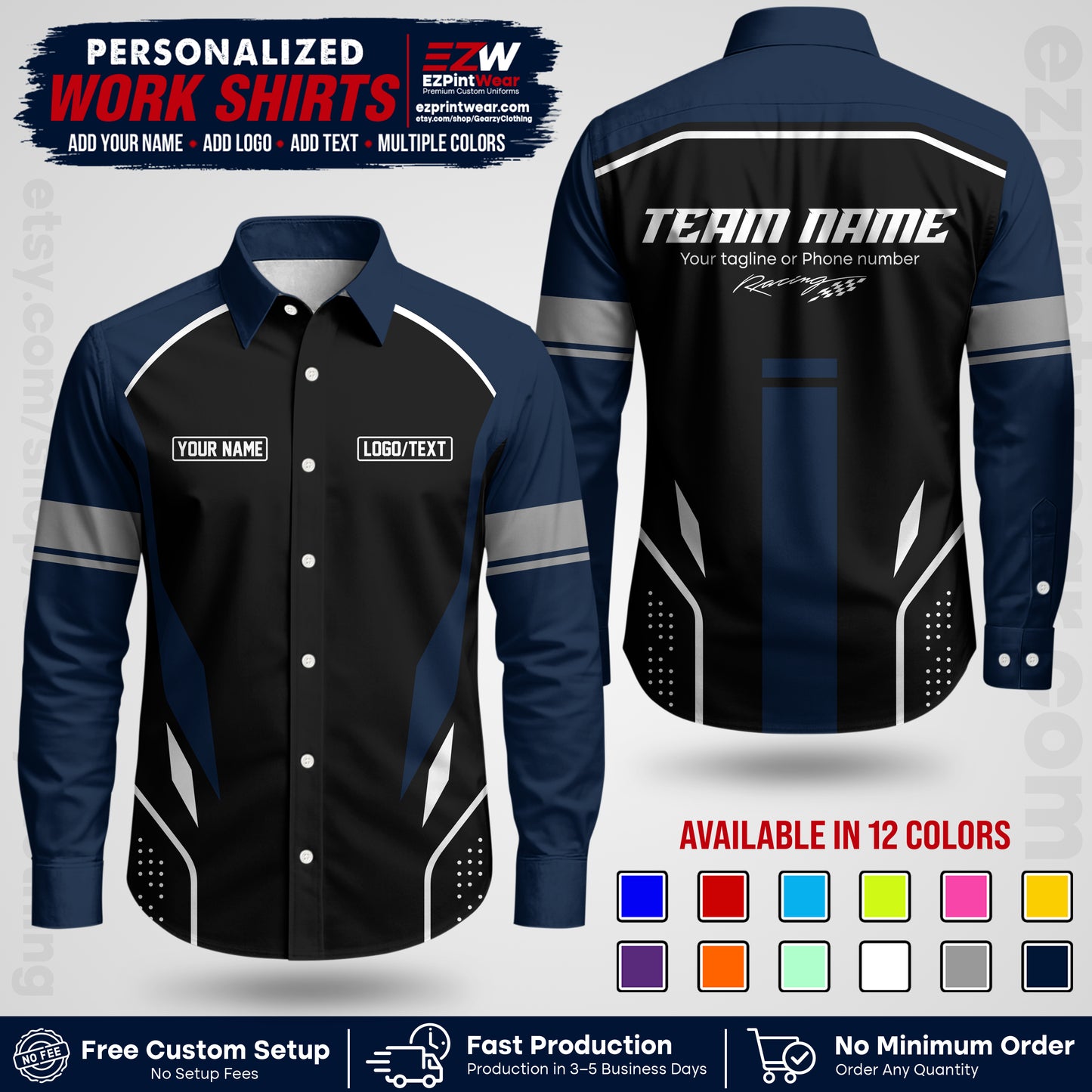 Custom Racing Shirt with Name, Logo & Text | Race Team Uniform | Crew Apparel RC06