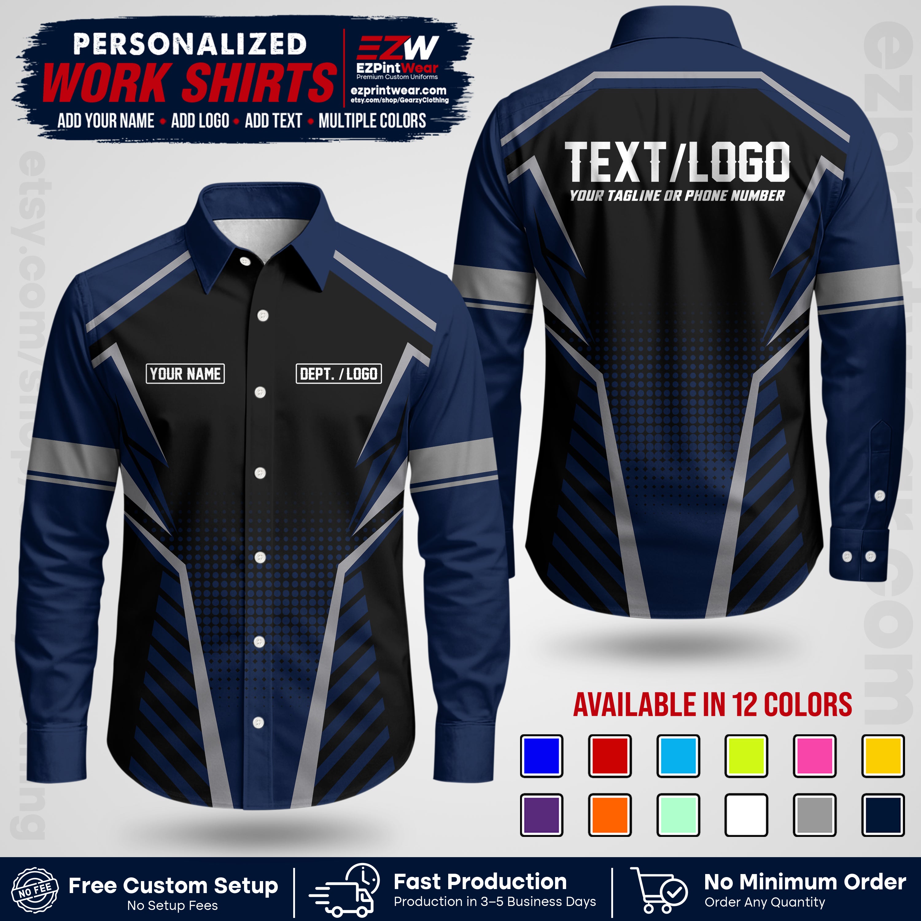Custom All Over Print Work Uniform Shirt with Name, Logo & Text | Custom Hawaiian Shirt | Company Shirt | Employee Uniform UNF13