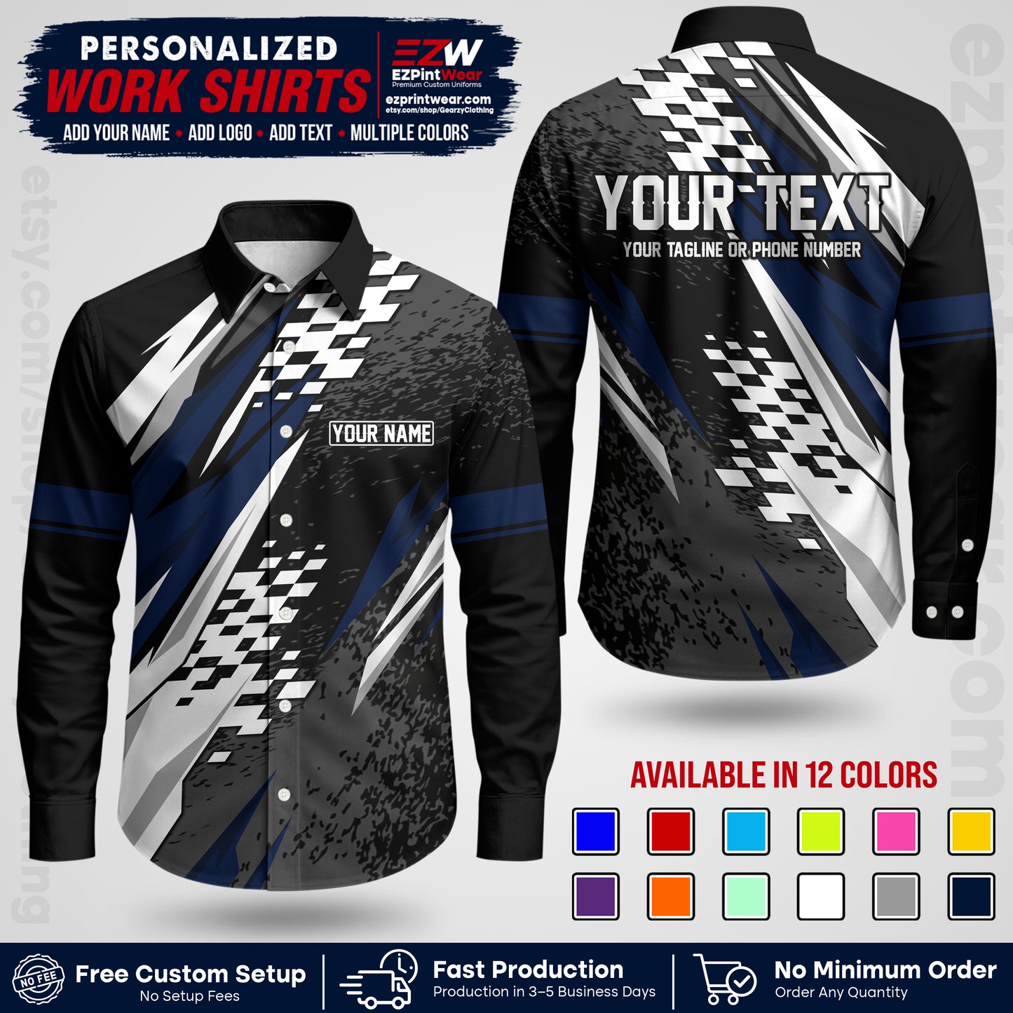 Custom Racing Shirt with Name, Logo & Text | Race Team Uniform | Crew Apparel RC03