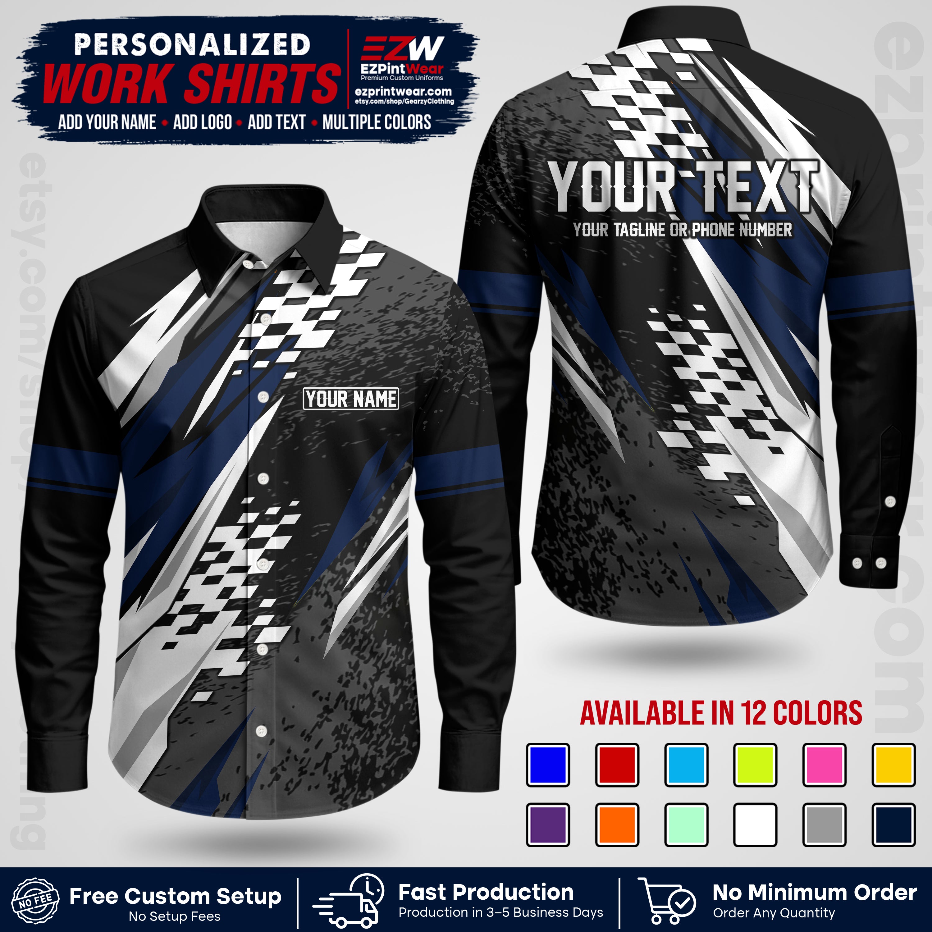 Custom Racing Shirt with Name, Logo & Text | Race Team Uniform | Crew Apparel RC03