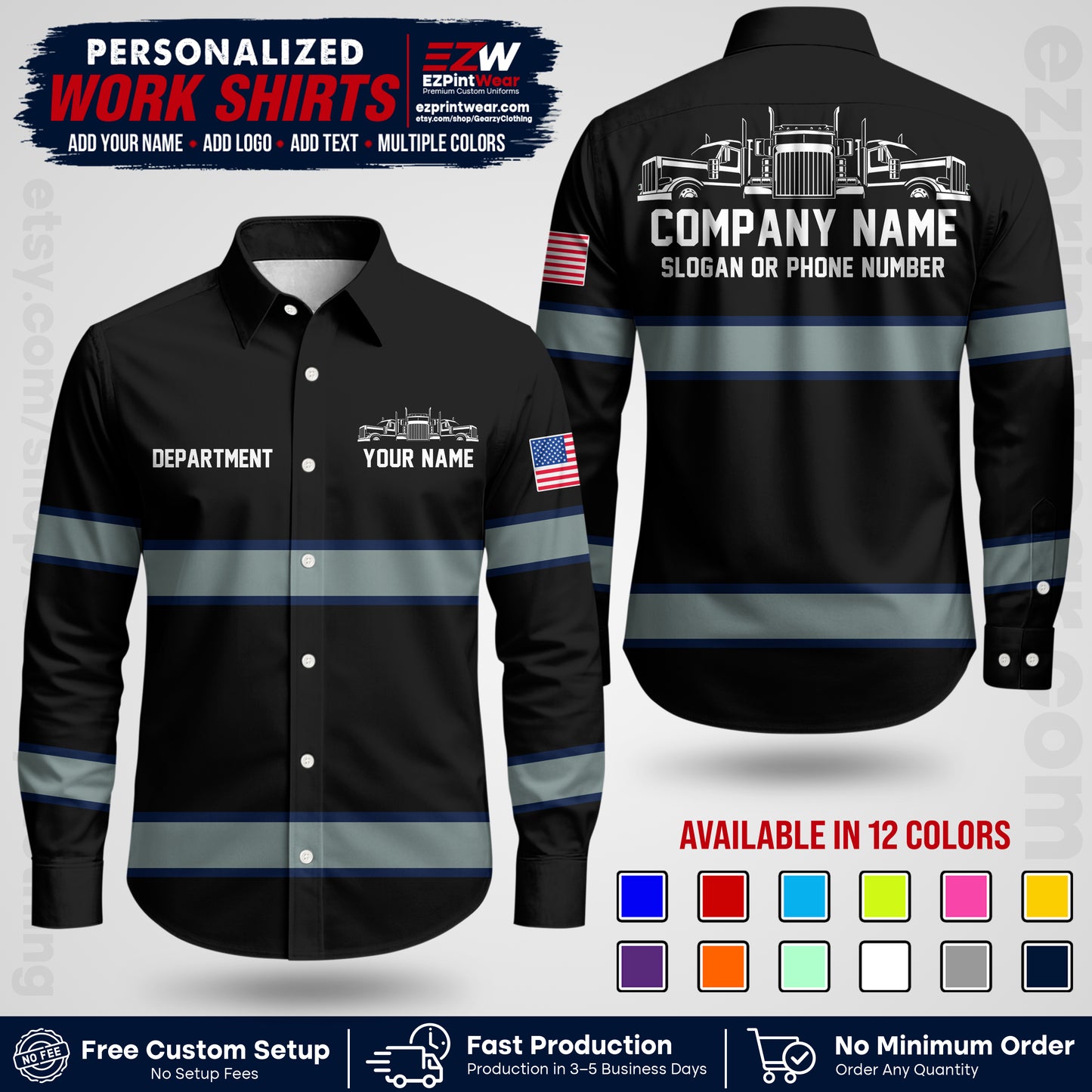 Personalized Truck Driver Workwear Uniform | Custom Safety Stripe Apparel | Non-Reflective Reflective Style Design TW04