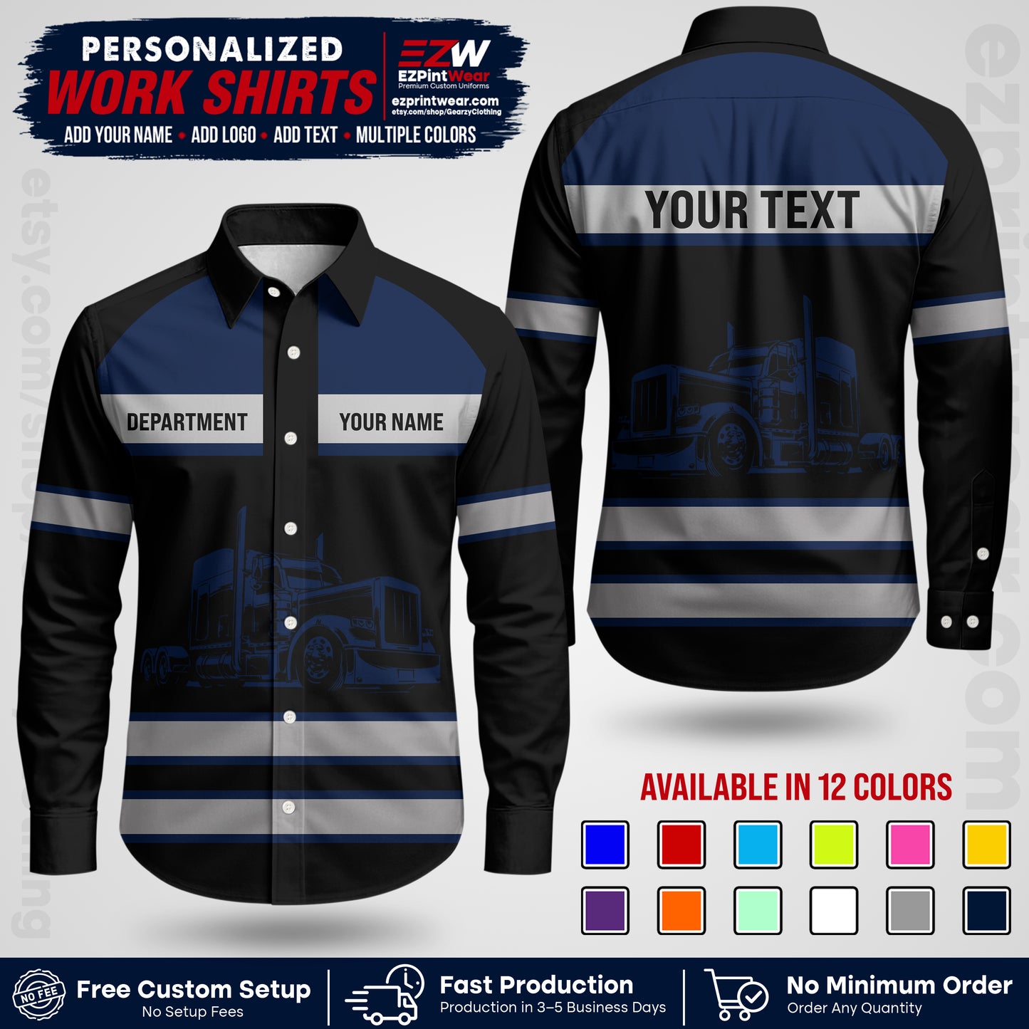 Personalized Truck Driver Workwear Uniform | Custom Safety Stripe Apparel | Non-Reflective Reflective Style Design TW02