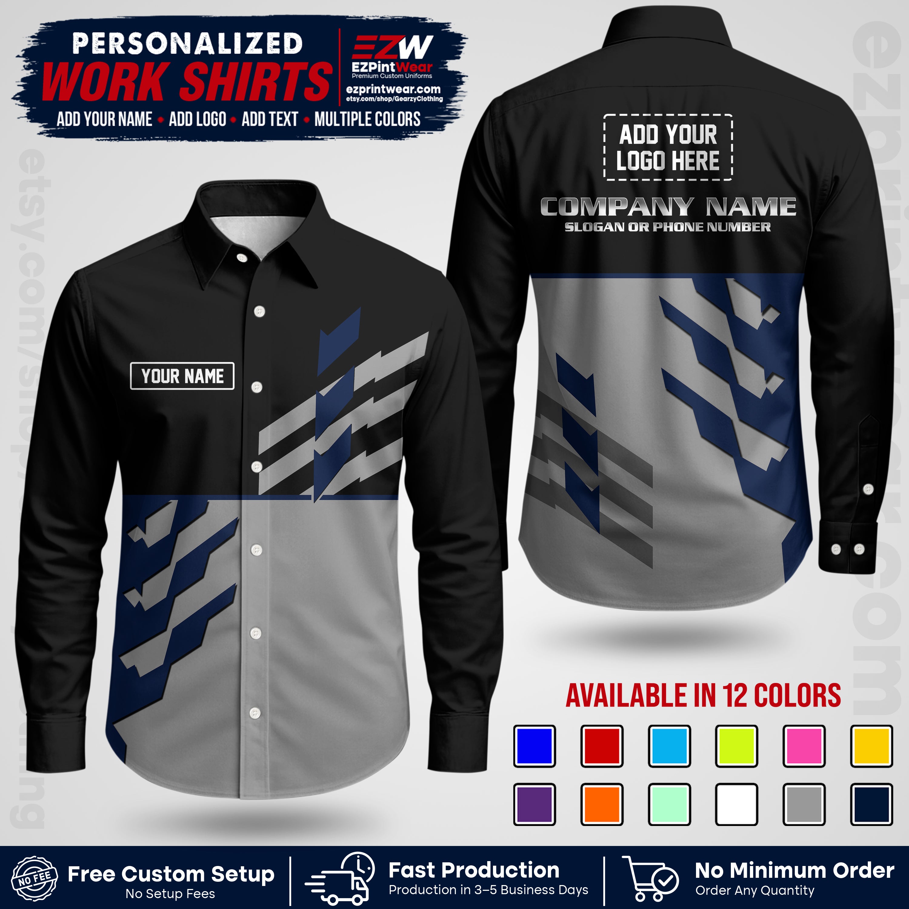 Custom All Over Print Work Uniform Shirt with Name, Logo & Text | Custom Hawaiian Shirt | Company Shirt | Employee Uniform UNF21