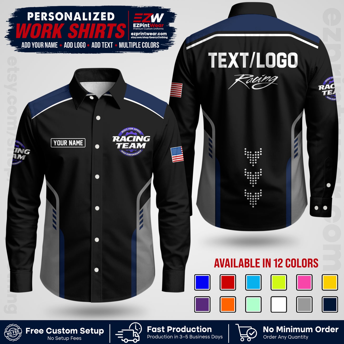 Custom Racing Shirt with Name, Logo & Text | Race Team Uniform | Crew Apparel RC09