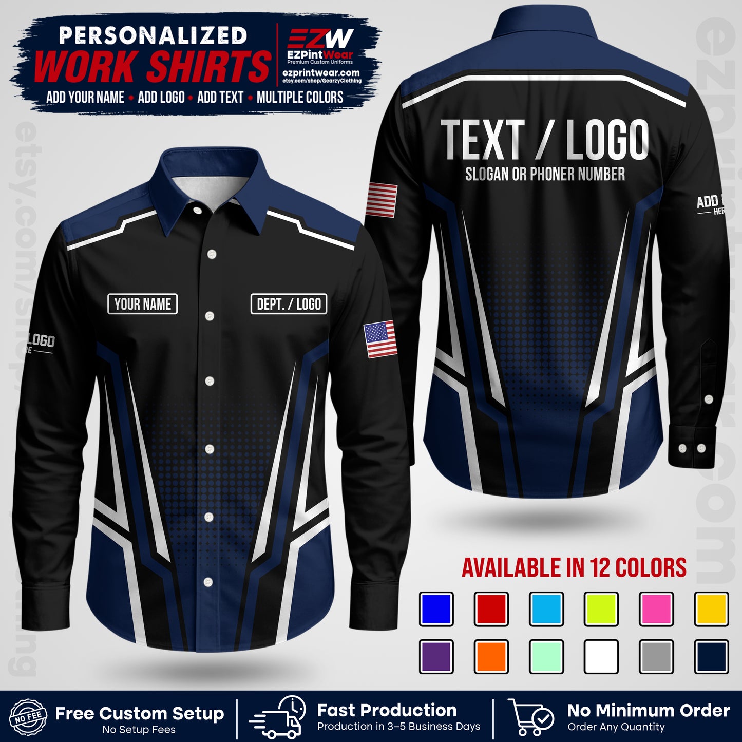 Custom All Over Print Work Uniform Shirt with Name, Logo & Text | Custom Hawaiian Shirt | Company Shirt | Employee Uniform UNF17