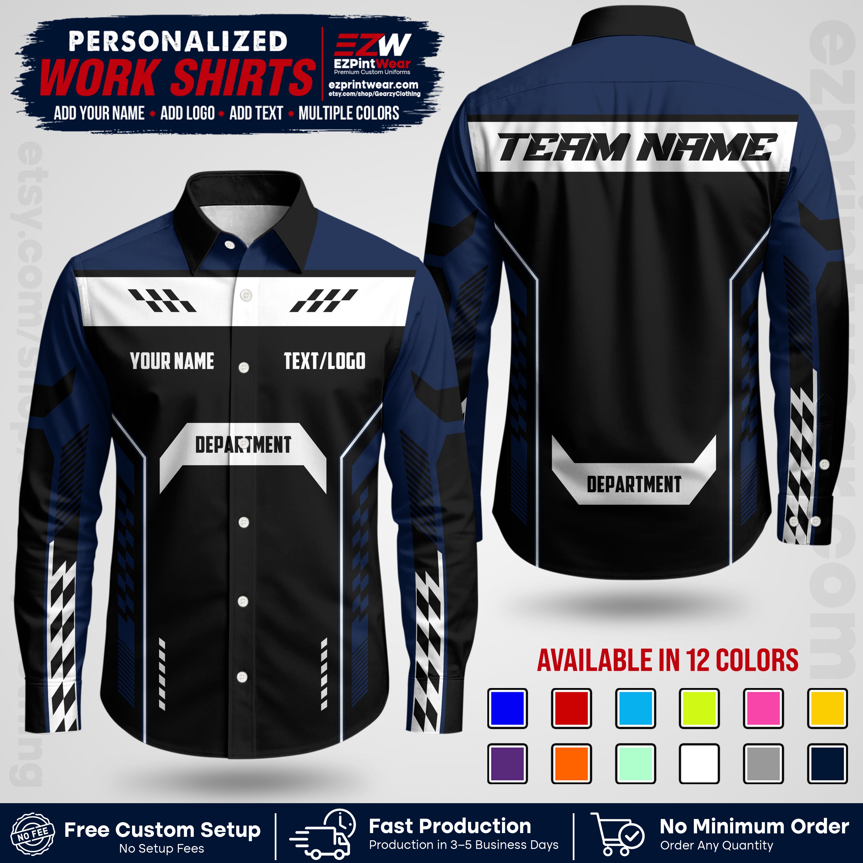 Custom All Over Print Work Uniform Shirt with Name, Logo & Text | Custom Hawaiian Shirt | Company Shirt | Employee Uniform UNF18