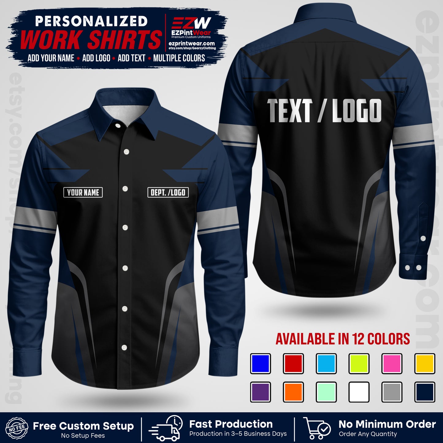 Custom All Over Print Work Uniform Shirt with Name, Logo & Text | Custom Hawaiian Shirt | Company Shirt | Employee Uniform UNF01