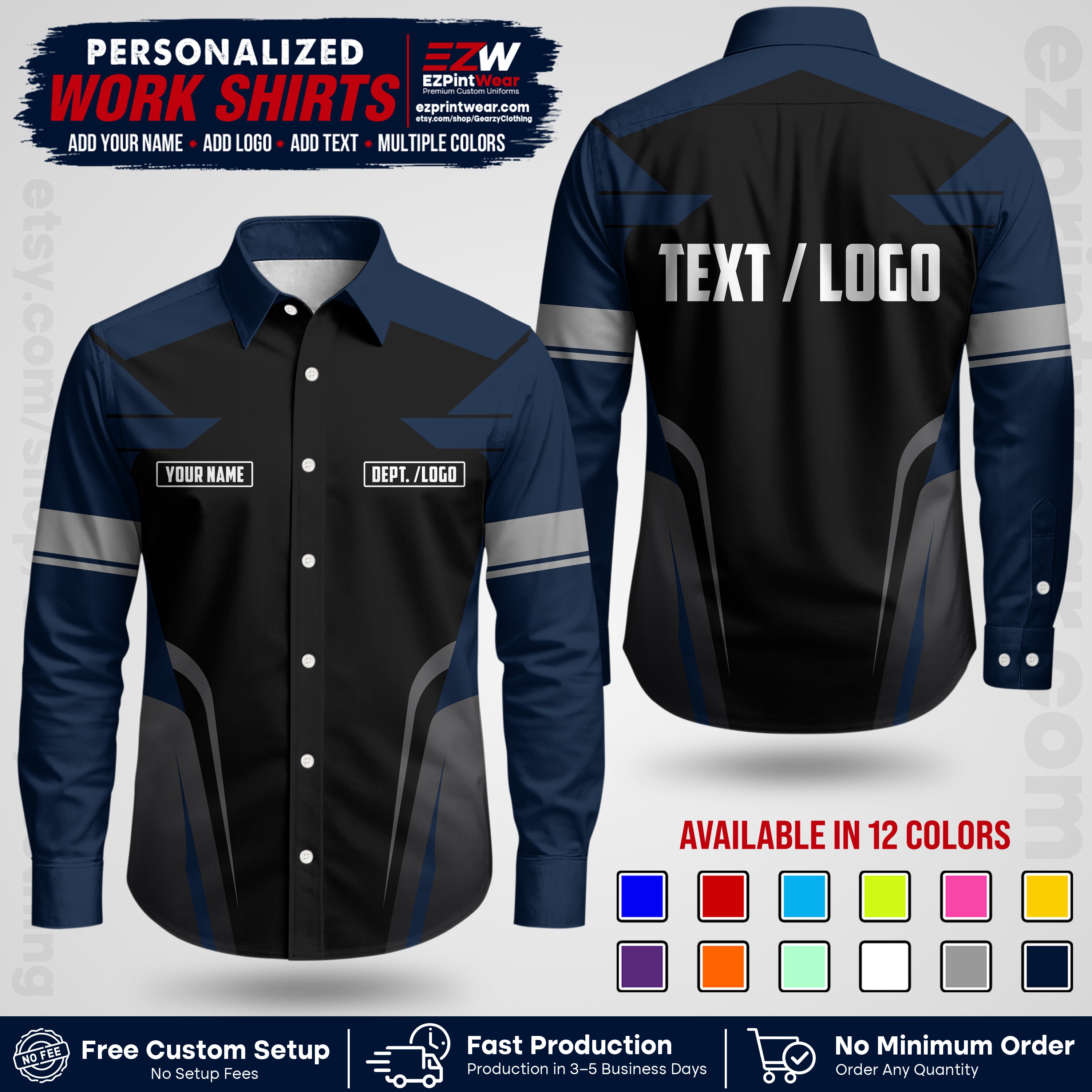 Custom All Over Print Work Uniform Shirt with Name, Logo & Text | Custom Hawaiian Shirt | Company Shirt | Employee Uniform UNF01