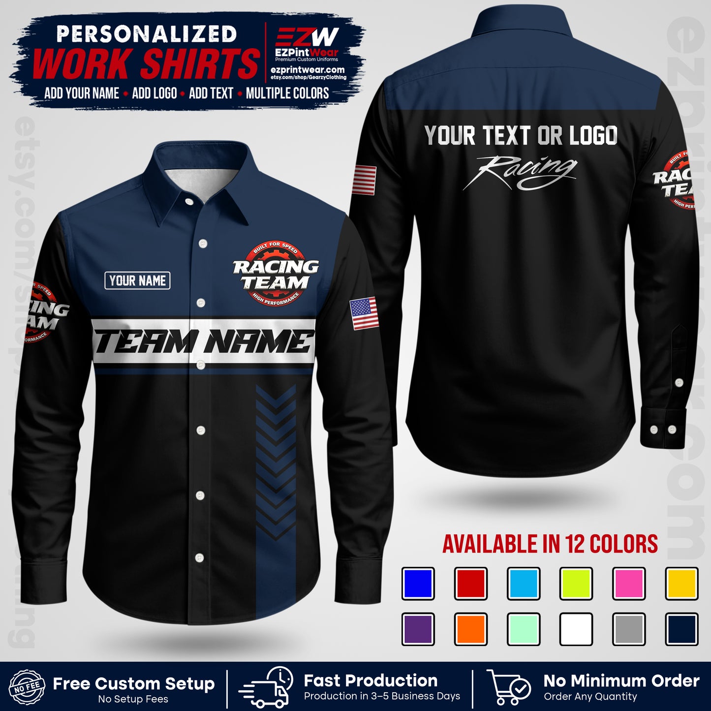 Custom Racing Shirt with Name, Logo & Text | Race Team Uniform | Crew Apparel RC02