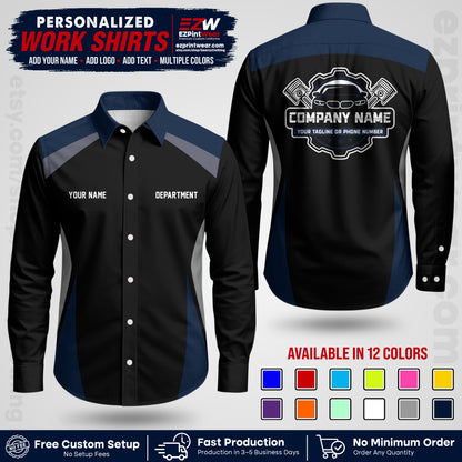 Custom Mechanic Work Shirt with Name, Logo & Text | Auto Shop Uniform | Workwear MCN 08