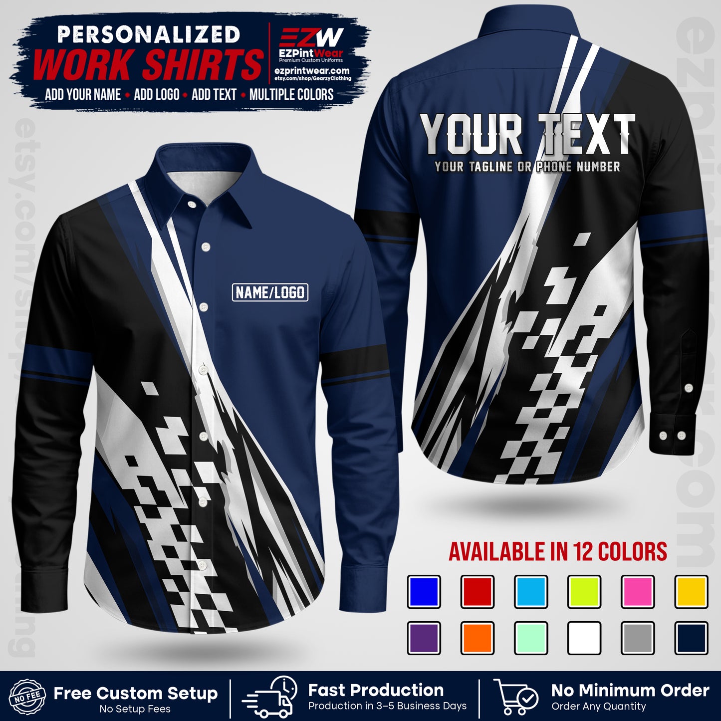 Custom Racing Shirt with Name, Logo & Text | Race Team Uniform | Crew Apparel RC04
