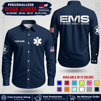 Custom EMS Shirt with Name, Logo & Text | EMS Team Uniform | First Responder Workwear EMSU01