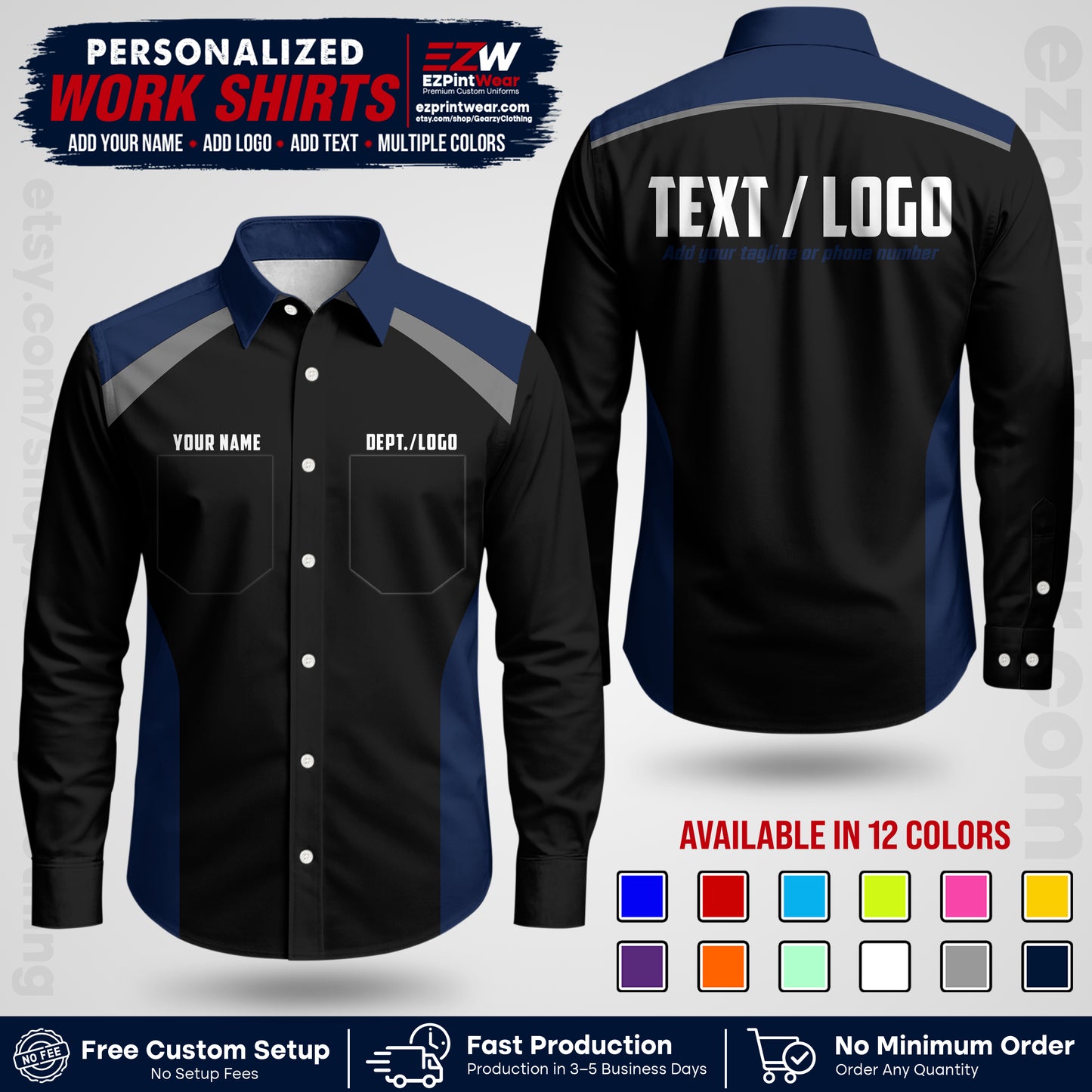Custom All Over Print Work Uniform Shirt with Name, Logo & Text | Custom Hawaiian Shirt | Company Shirt | Employee Uniform UNF04