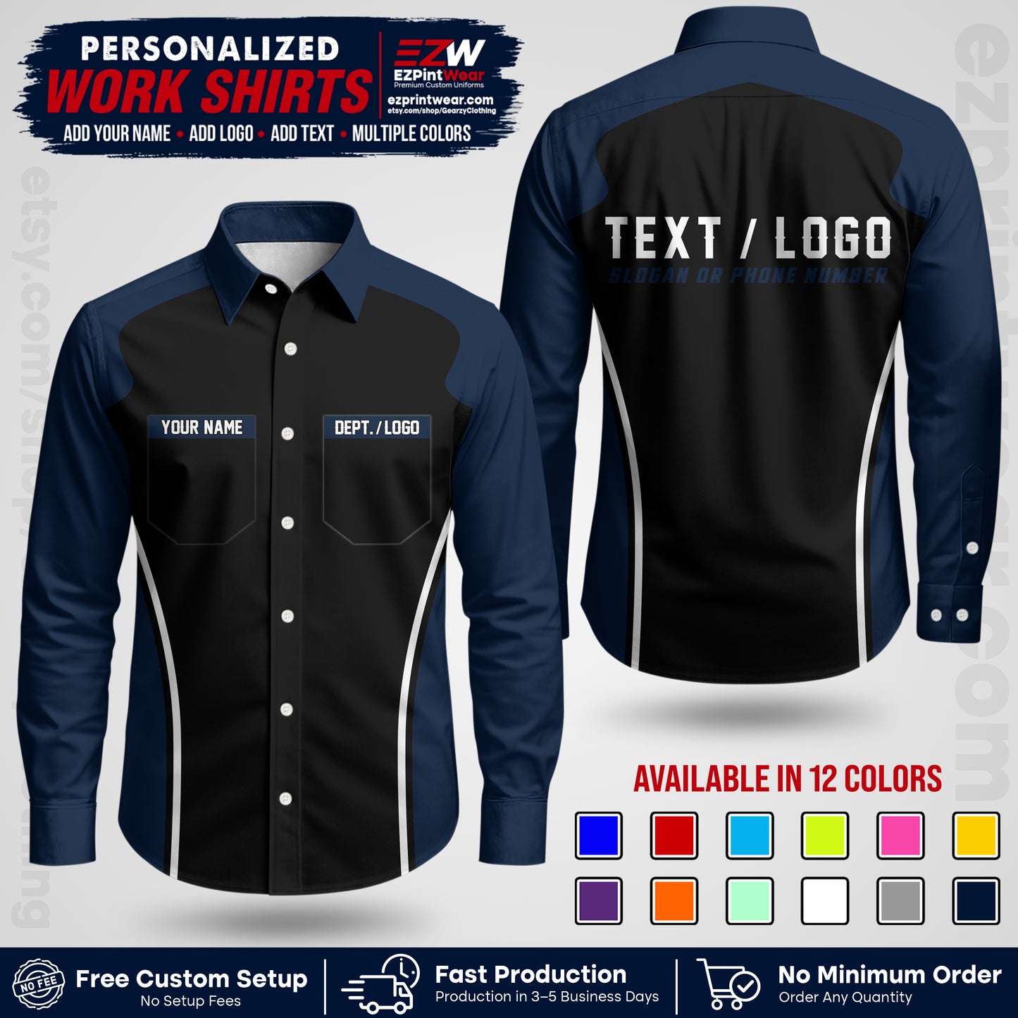 Custom All Over Print Work Uniform Shirt with Name, Logo & Text | Custom Hawaiian Shirt | Company Shirt | Employee Uniform UNF16