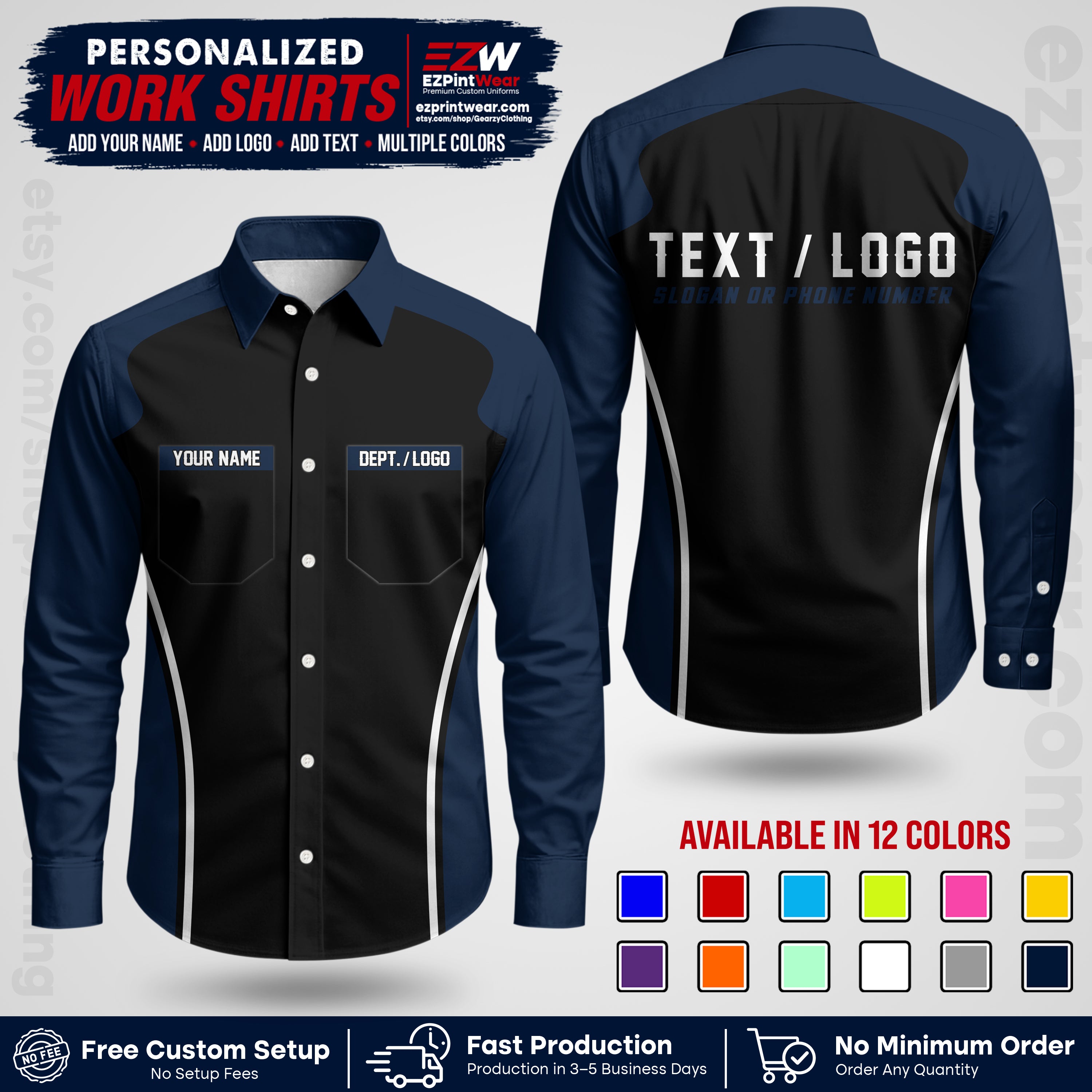 Custom All Over Print Work Uniform Shirt with Name, Logo & Text | Custom Hawaiian Shirt | Company Shirt | Employee Uniform UNF16