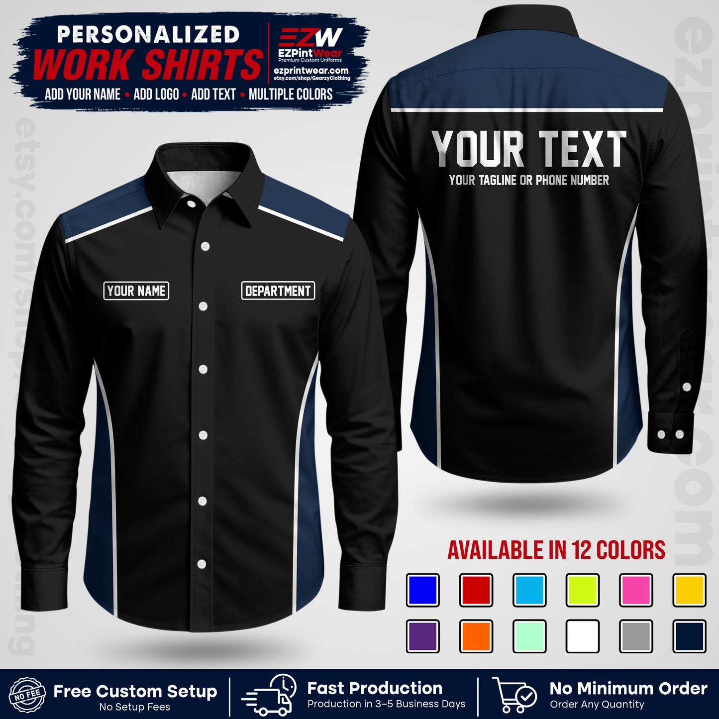 Custom All Over Print Work Uniform Shirt with Name, Logo & Text | Custom Hawaiian Shirt | Company Shirt | Employee Uniform UNF12