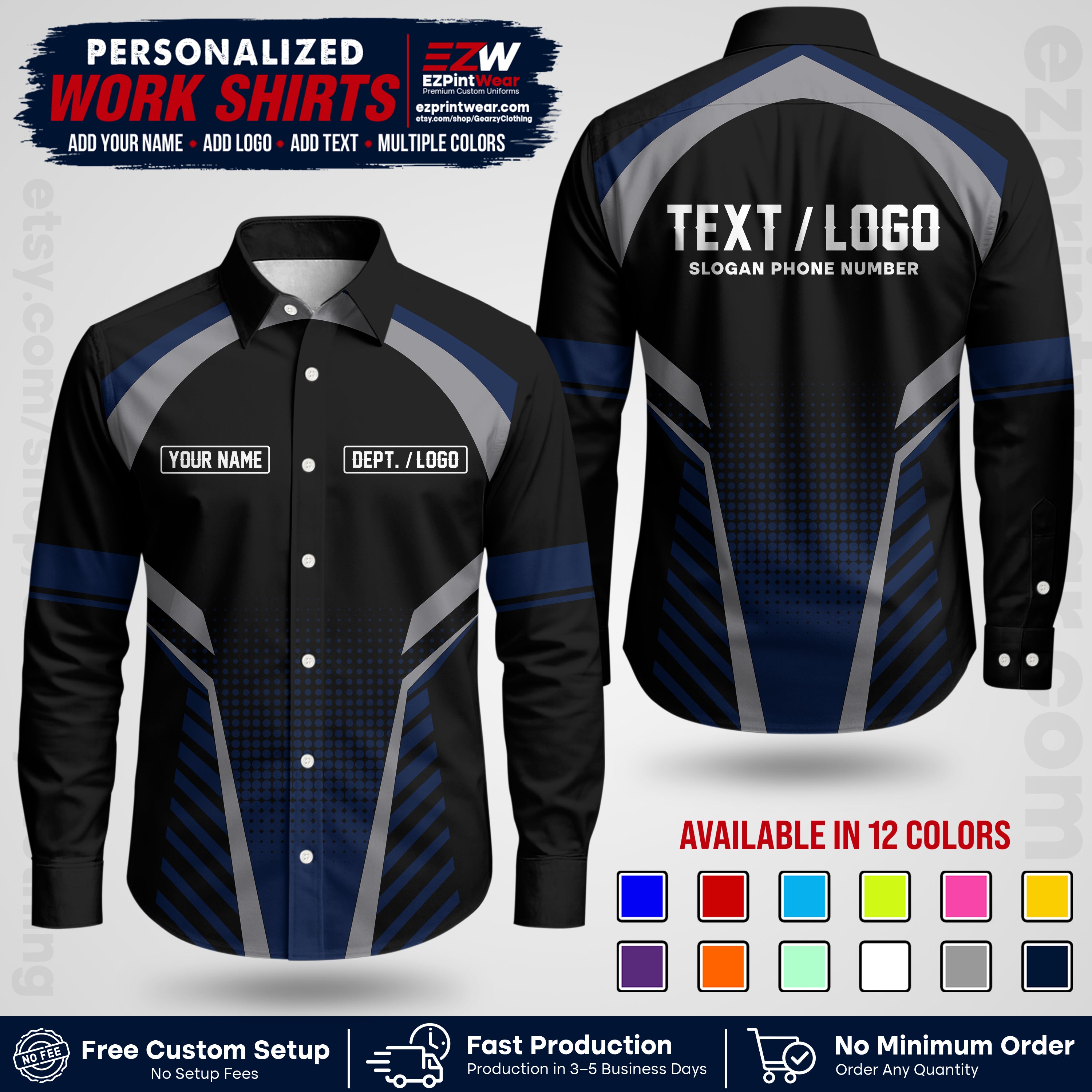 Custom All Over Print Work Uniform Shirt with Name, Logo & Text | Custom Hawaiian Shirt | Company Shirt | Employee Uniform UNF19
