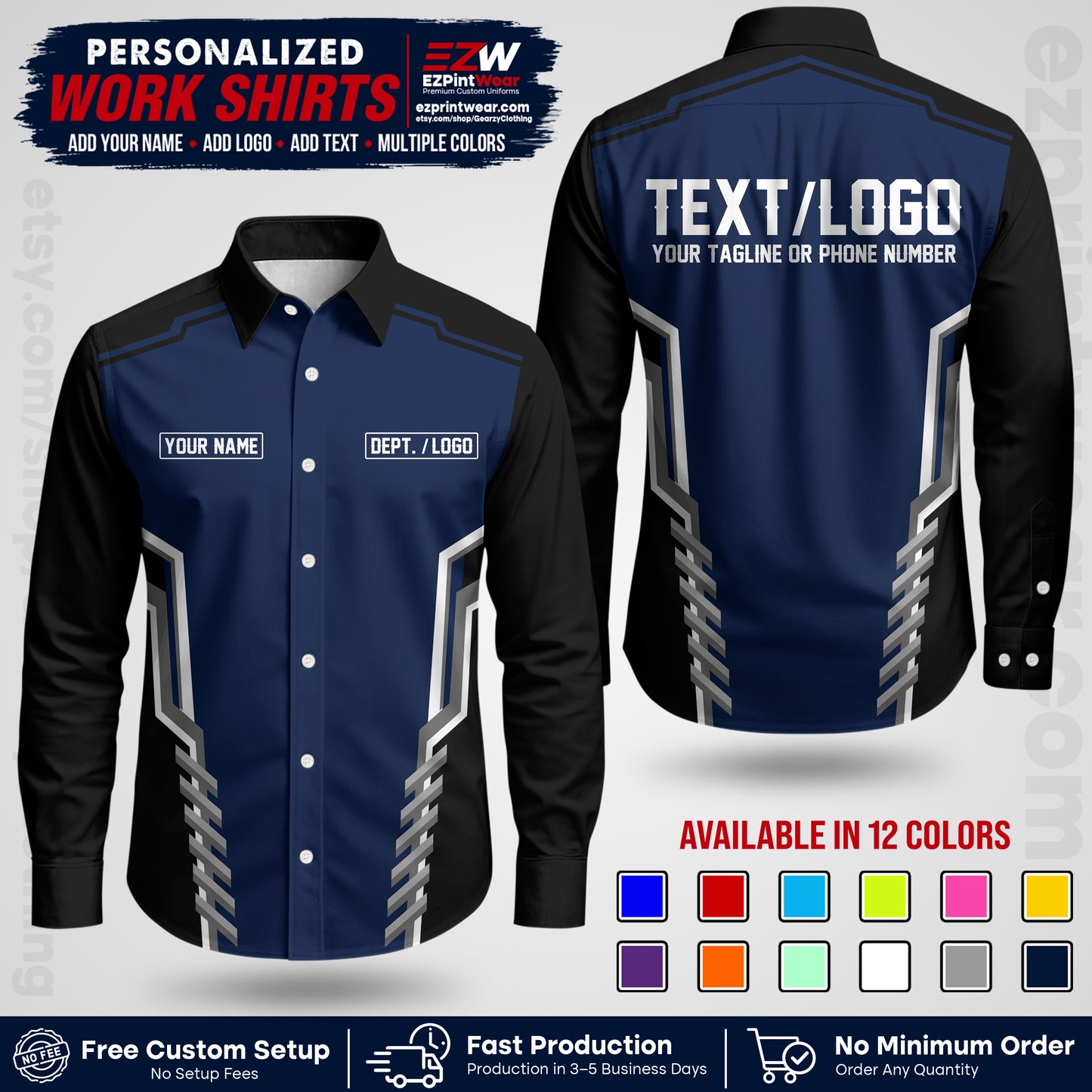 Custom All Over Print Work Uniform Shirt with Name, Logo & Text | Custom Hawaiian Shirt | Company Shirt | Employee Uniform UNF15