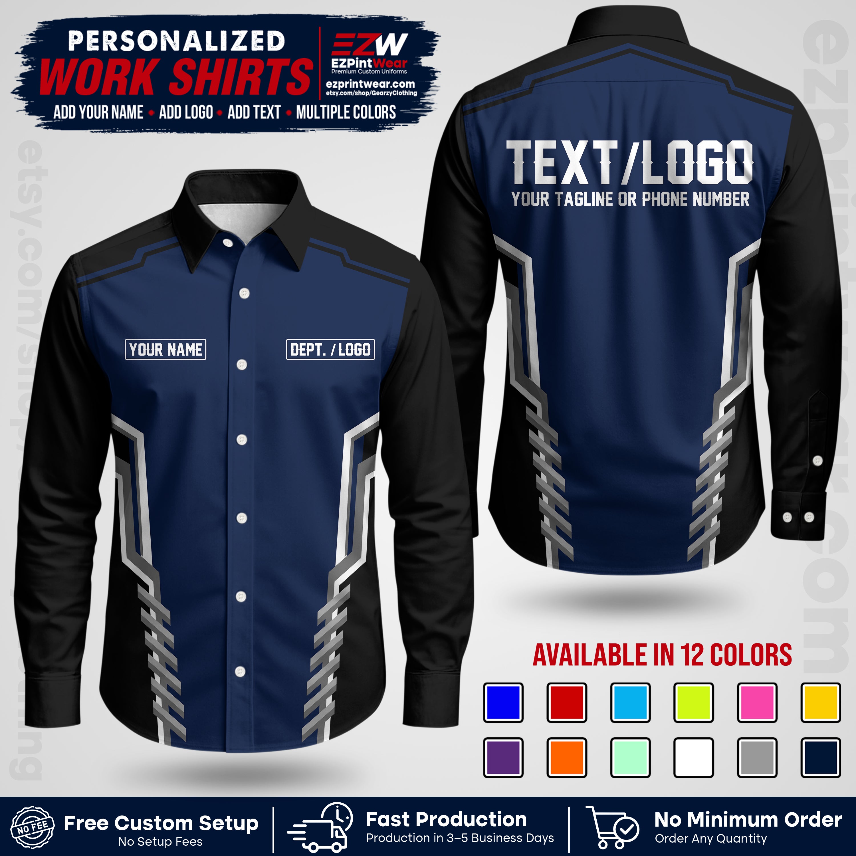Custom All Over Print Work Uniform Shirt with Name, Logo & Text | Custom Hawaiian Shirt | Company Shirt | Employee Uniform UNF15