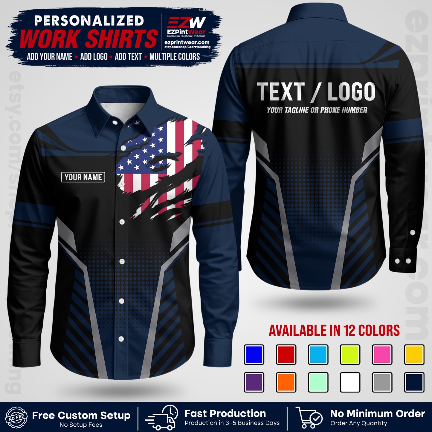 Custom All Over Print Work Uniform Shirt with Name, Logo & Text | Custom Hawaiian Shirt | Company Shirt | Employee Uniform UNF07