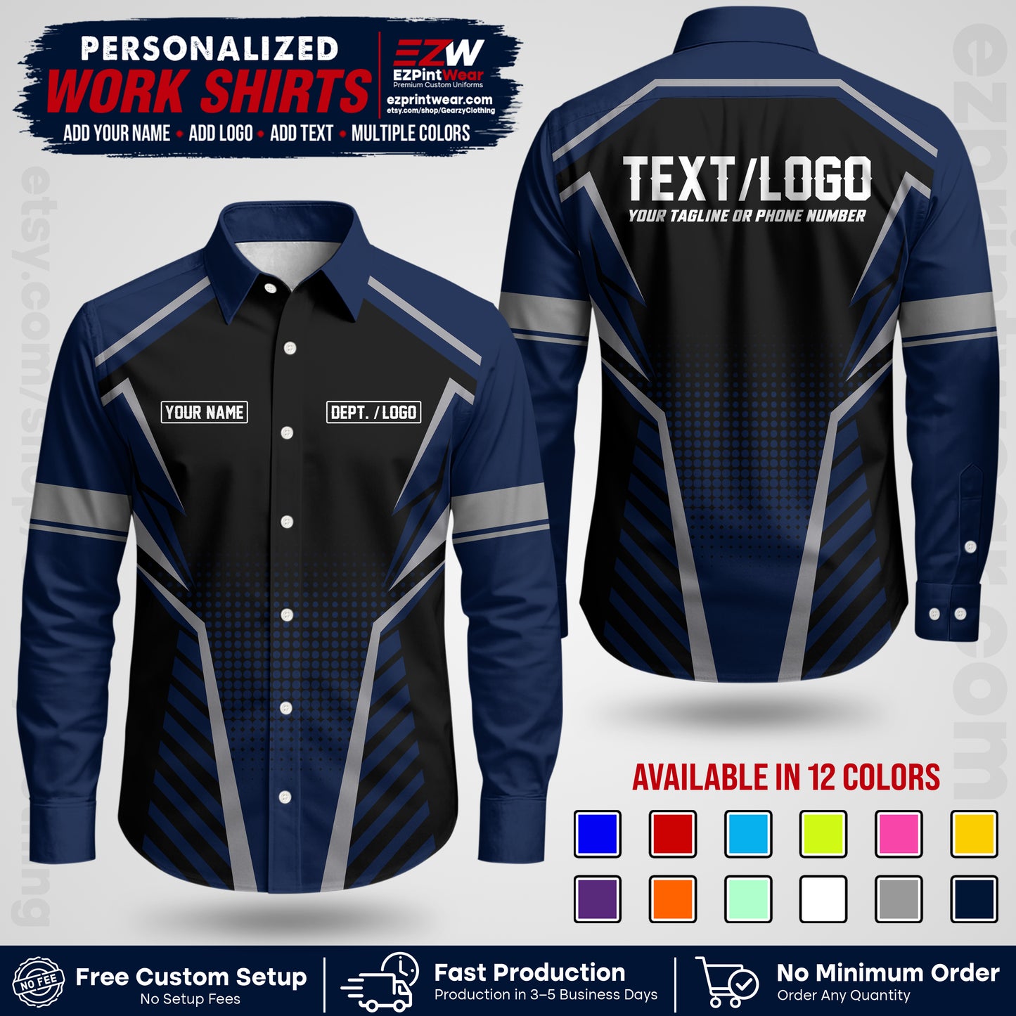 Custom All Over Print Work Uniform Shirt with Name, Logo & Text | Custom Hawaiian Shirt | Company Shirt | Employee Uniform UNF14