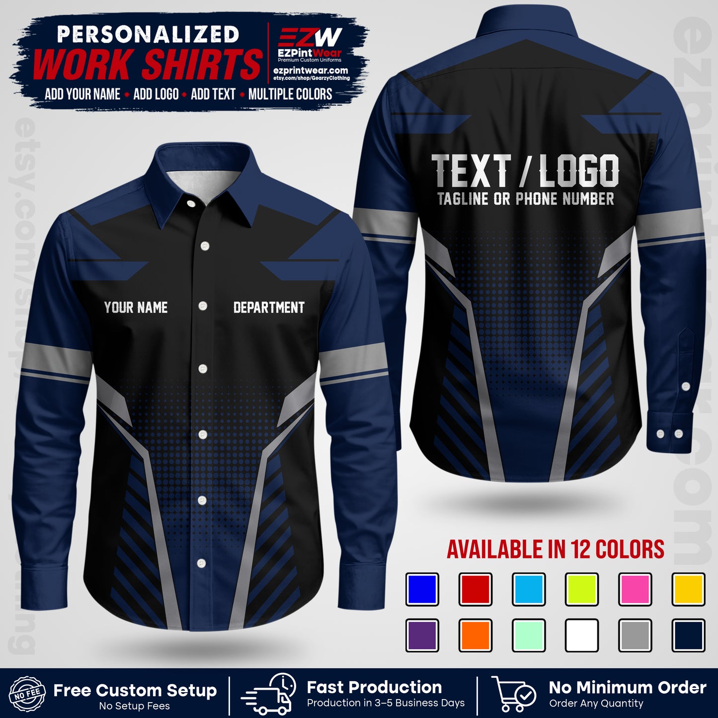 Custom All Over Print Work Uniform Shirt with Name, Logo & Text | Custom Hawaiian Shirt | Company Shirt | Employee Uniform UNF06