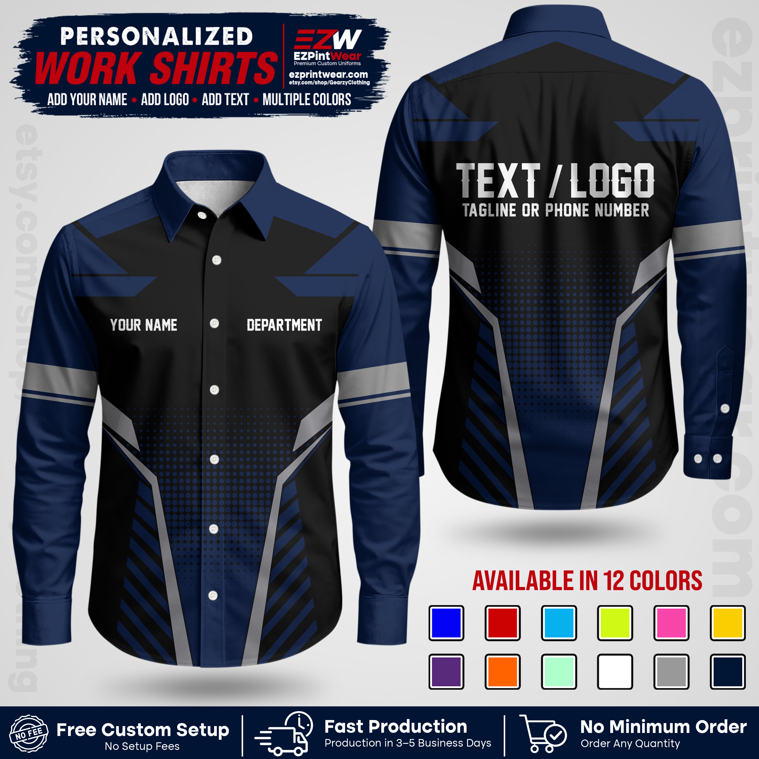 Custom All Over Print Work Uniform Shirt with Name, Logo & Text | Custom Hawaiian Shirt | Company Shirt | Employee Uniform UNF06