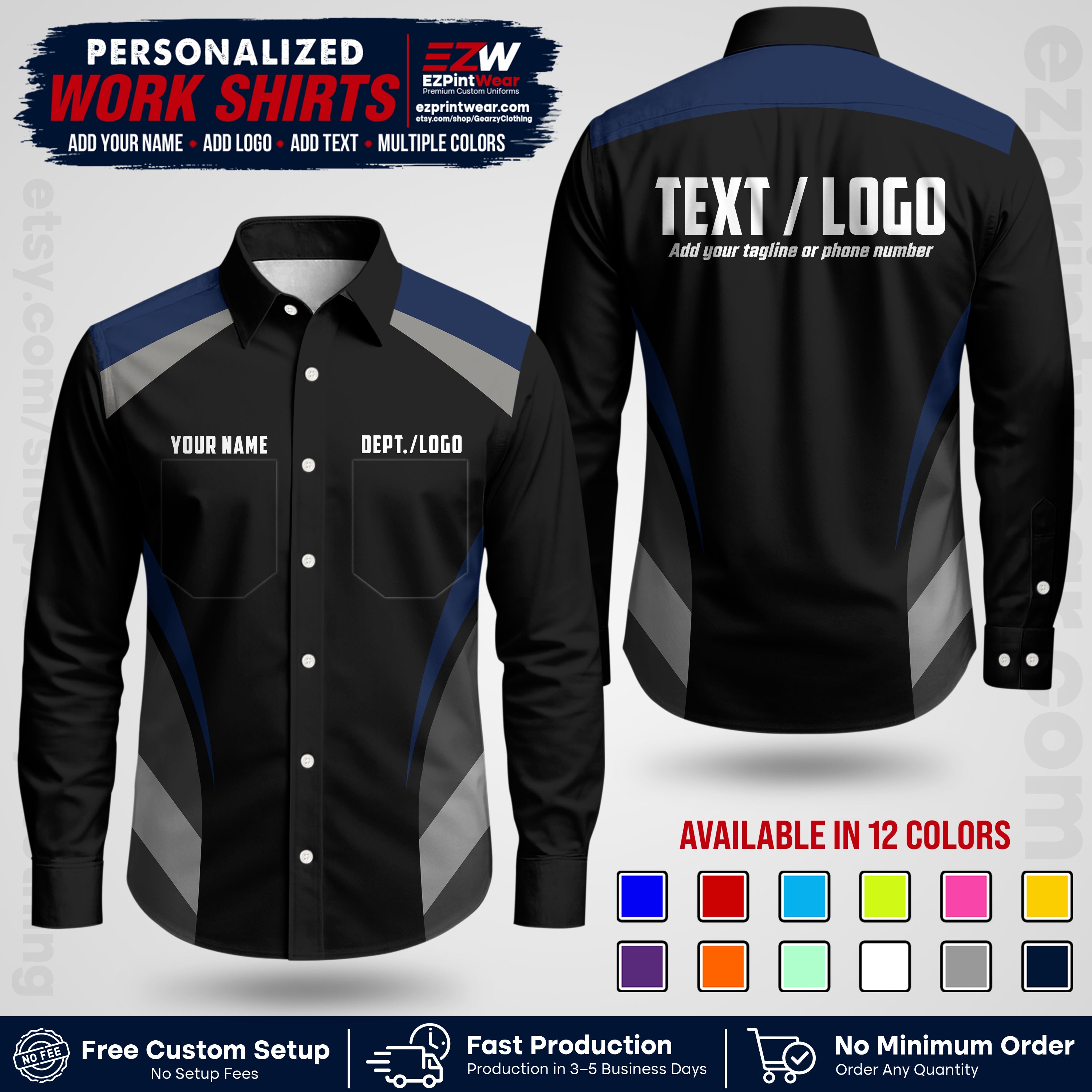 Custom All Over Print Work Uniform Shirt with Name, Logo & Text | Custom Hawaiian Shirt | Company Shirt | Employee Uniform UNF03