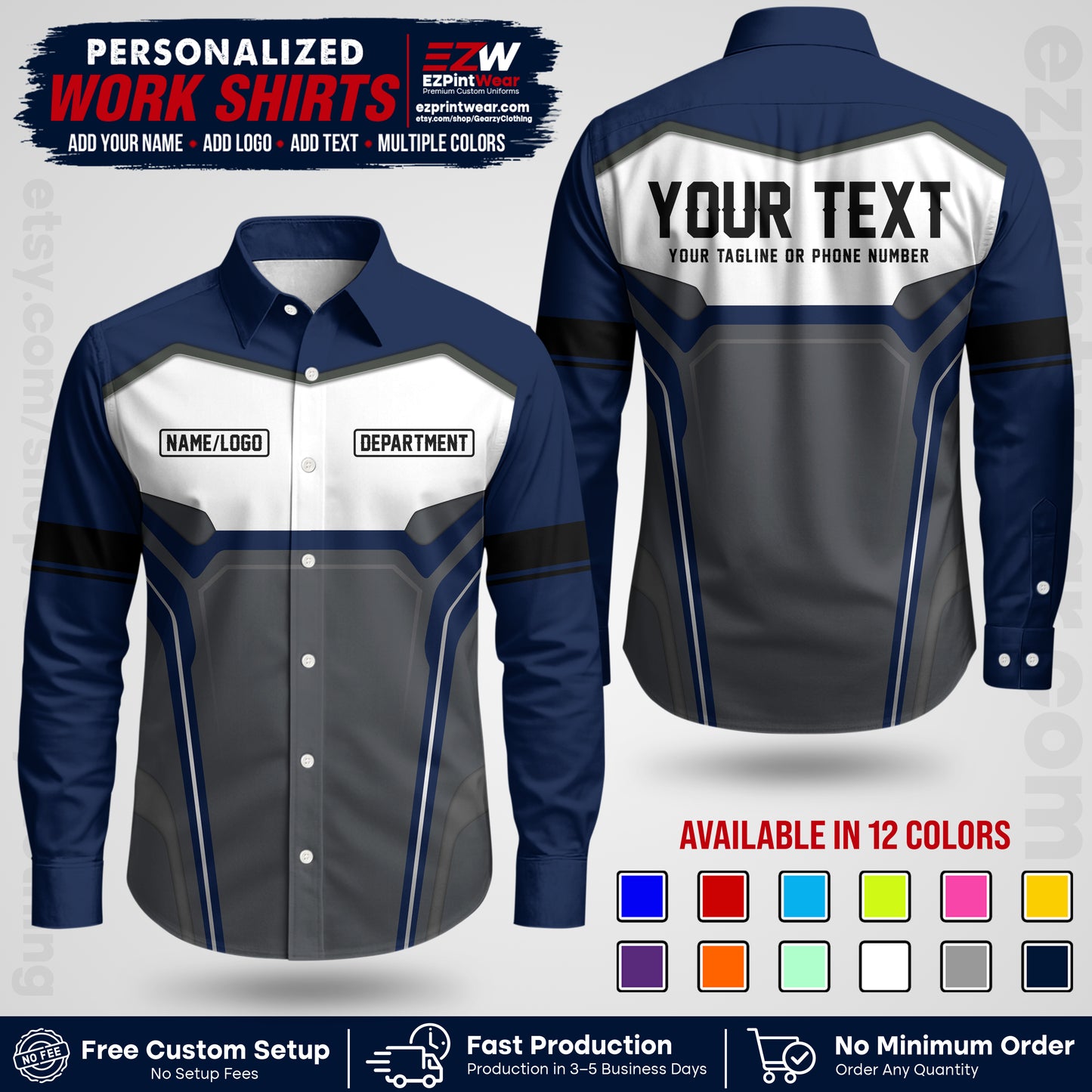 Custom All Over Print Work Uniform Shirt with Name, Logo & Text | Custom Hawaiian Shirt | Company Shirt | Employee Uniform UNF05