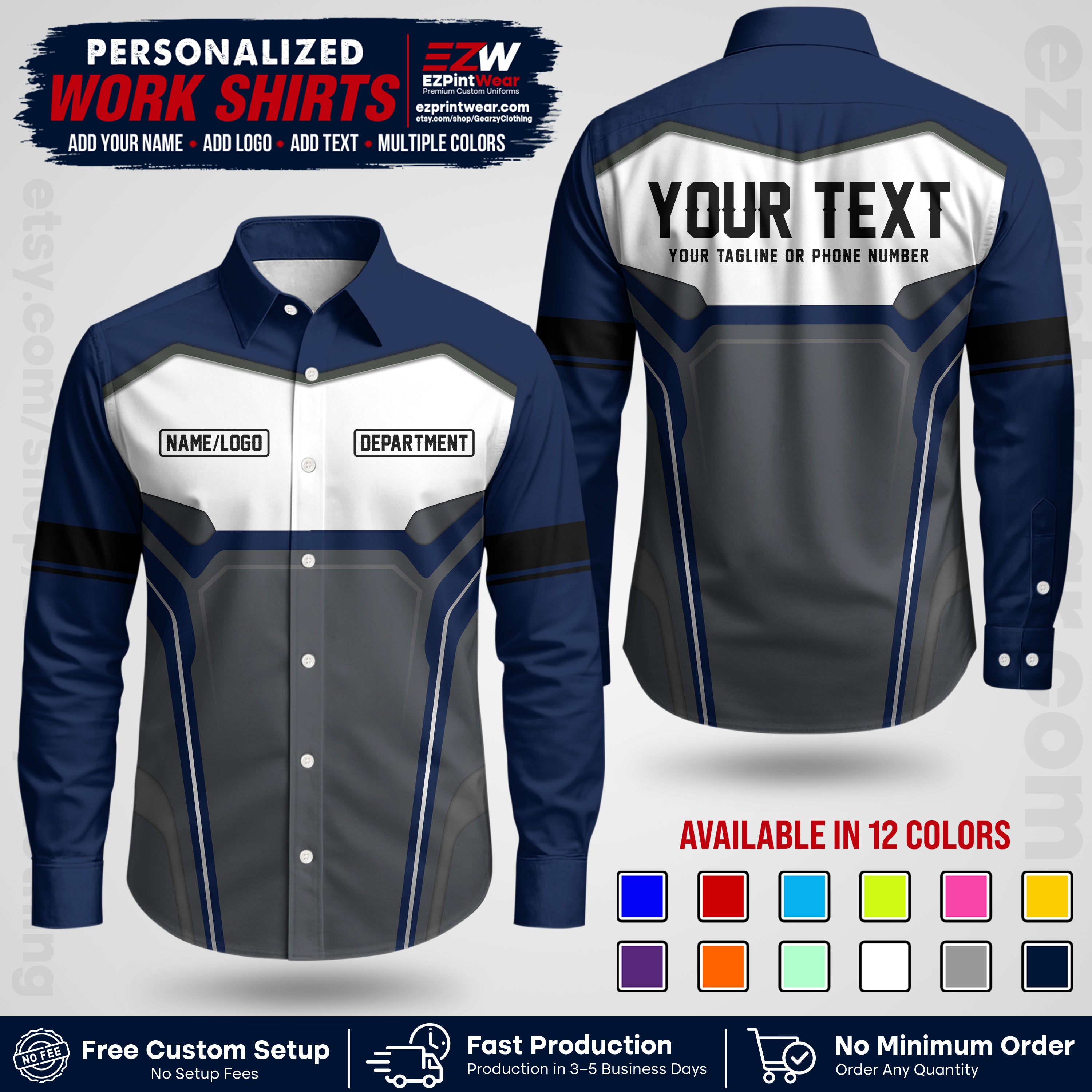 Custom All Over Print Work Uniform Shirt with Name, Logo & Text | Custom Hawaiian Shirt | Company Shirt | Employee Uniform UNF05