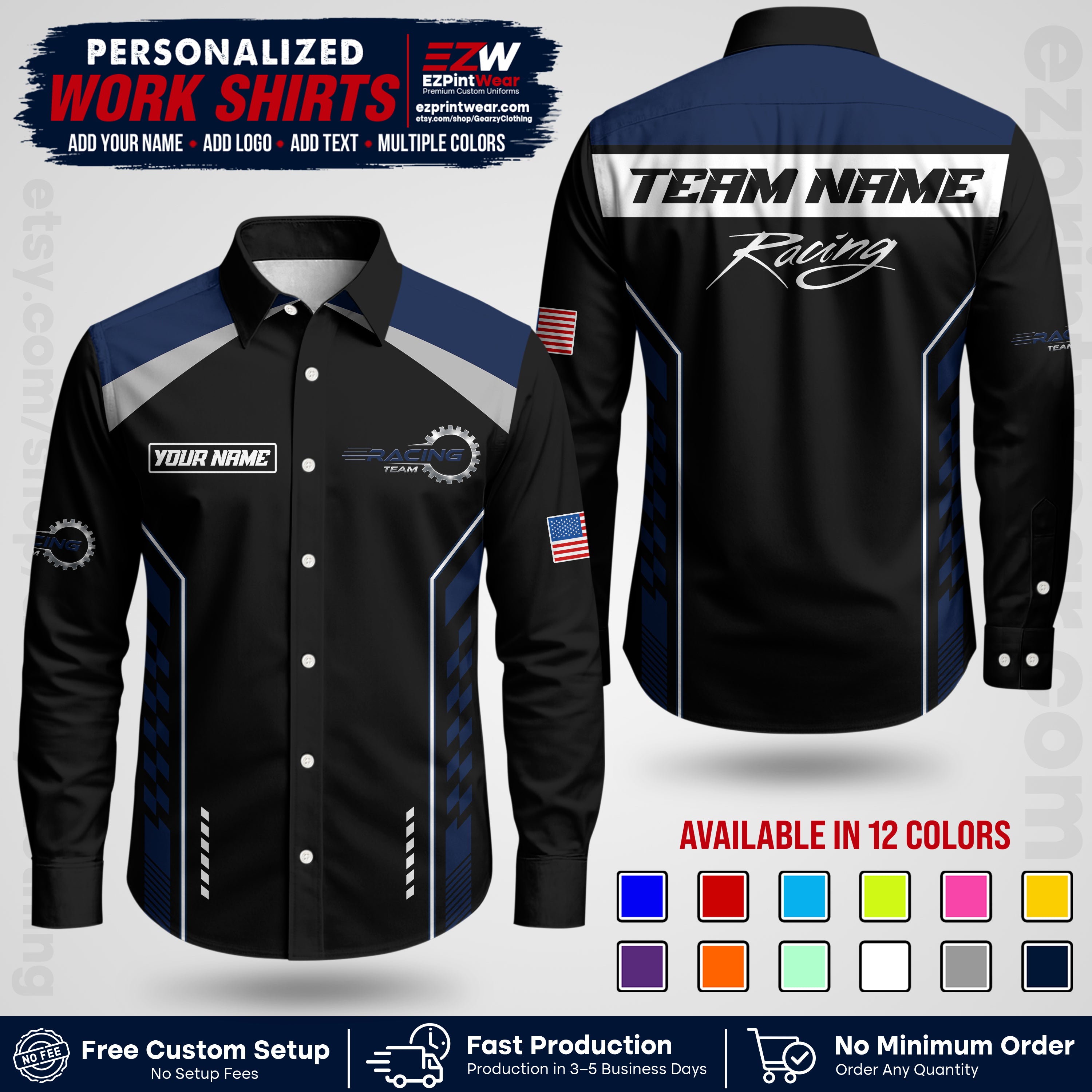 Custom Racing Shirt with Name, Logo & Text | Race Team Uniform | Crew Apparel RC13