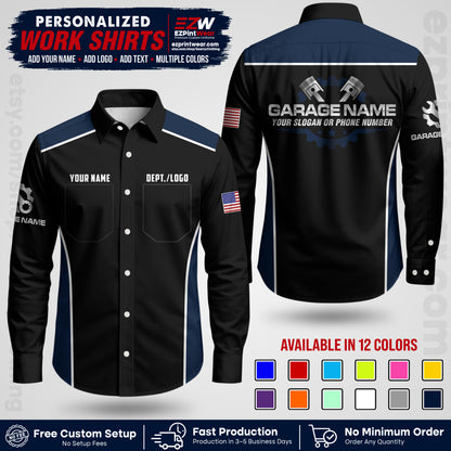 Custom Mechanic Work Shirt with Name, Logo & Text | Auto Shop Uniform | Workwear MCN 07