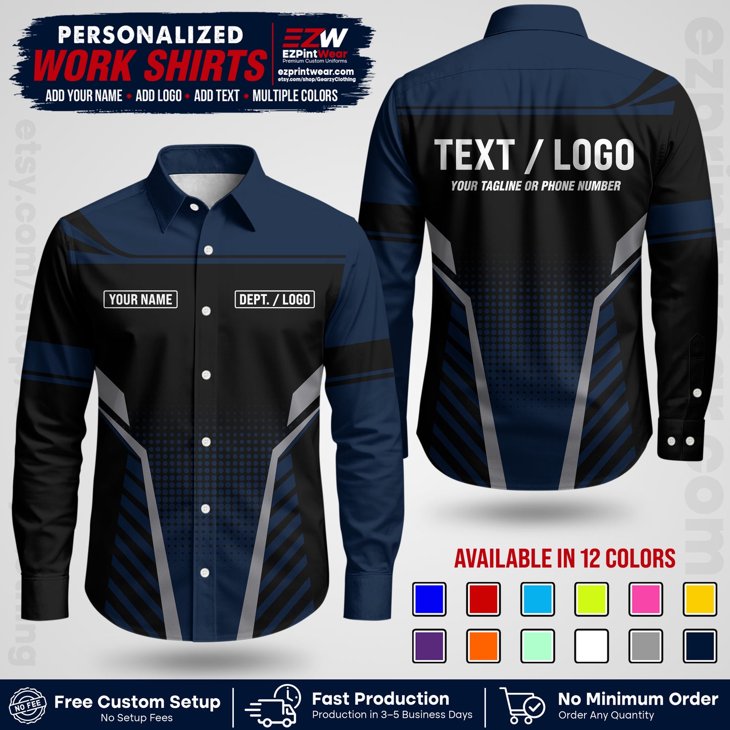 Custom All Over Print Work Uniform Shirt with Name, Logo & Text | Custom Hawaiian Shirt | Company Shirt | Employee Uniform UNF08